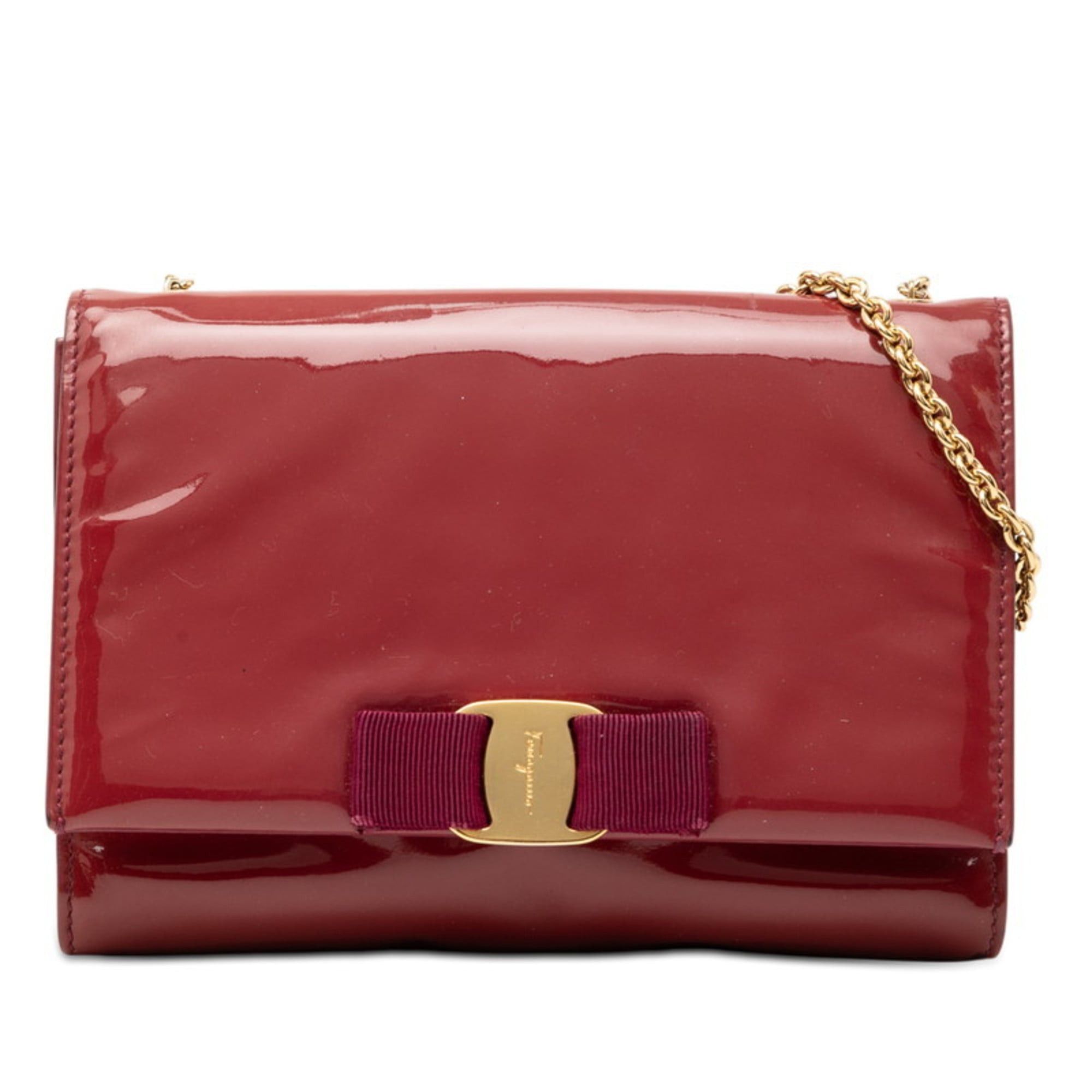 Salvatore Ferragamo Vara Ribbon Crossbody Chain Shoulder Bag in Red Enamel for Women