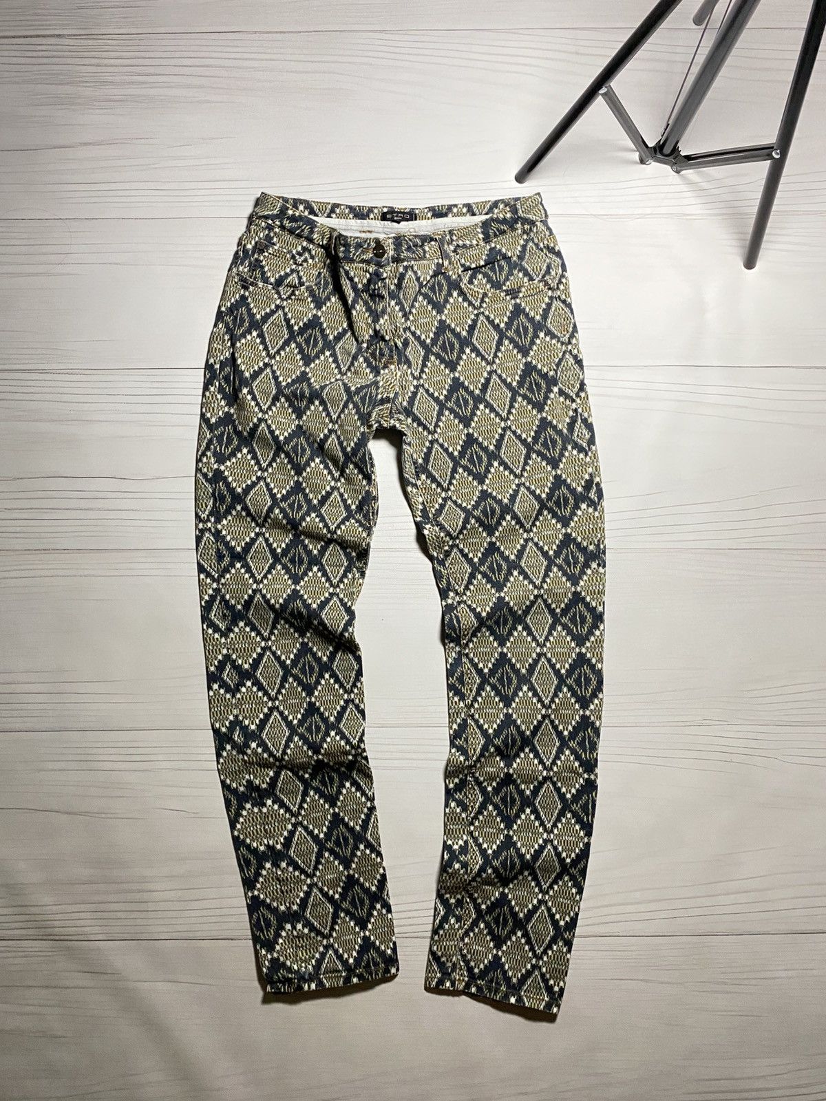 Designer × Etro Etro Jacquard Pattern Diamonds slim fit designer jeans Size 25" / US 0 / IT 36 - 1 Thumbnail