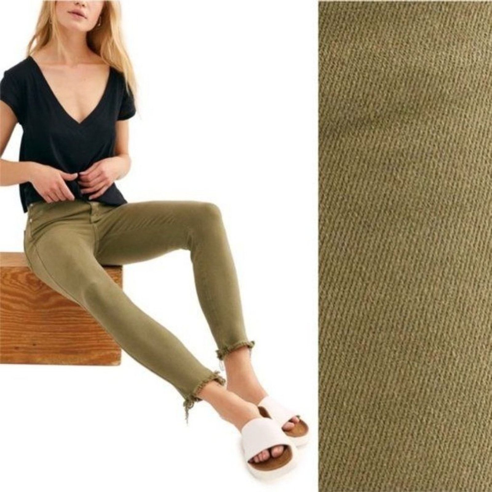 Free People Free People Raw Hem High Rise Jegging 24 Army Green Stretch Size 24" / US 00 / IT 34 - 8 Thumbnail