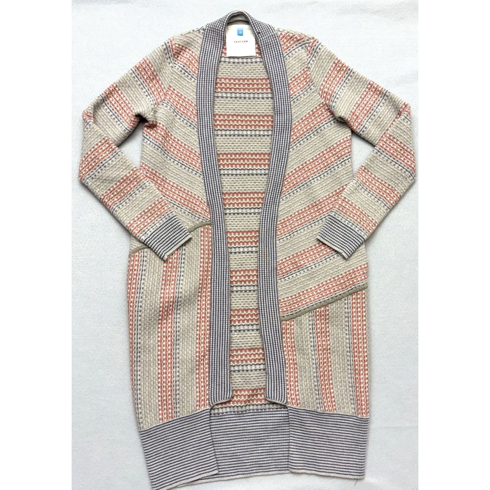 Arrow VINTAGE Anthropologie Sparrow Open Cardigan Sweater Duster Gray Taupe Striped Pockets S Women Booth? Size S / US 4 / IT 40 - 3 Thumbnail