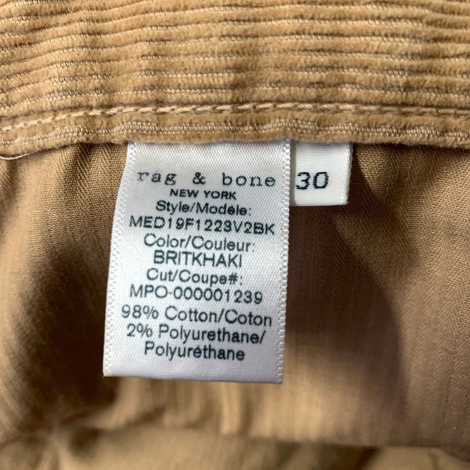 Rag & Bone RAG & BONE Size 32 Camel Corduroy Cotton Blend Casual Pants Size US 32 / EU 48 - 6 Thumbnail