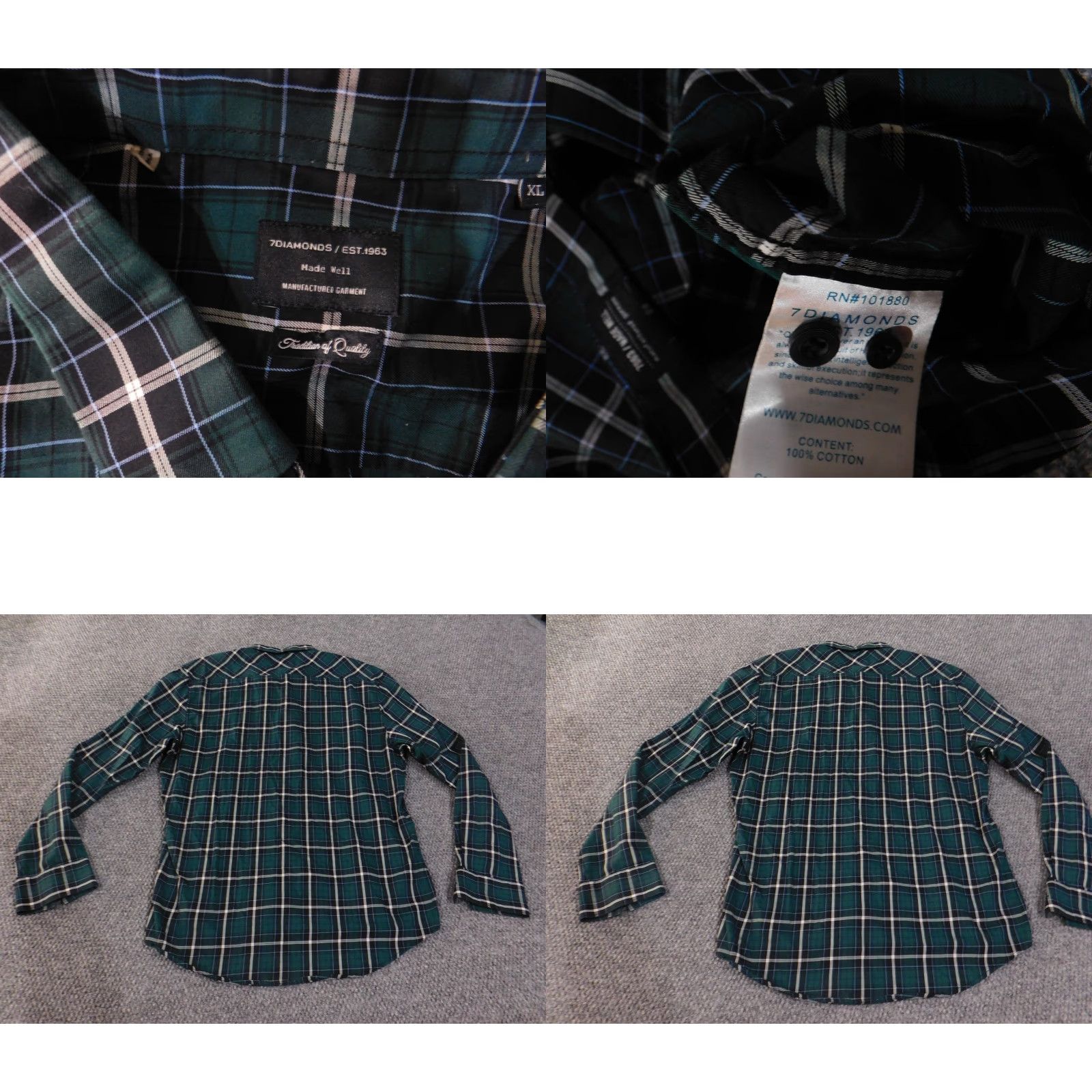 Vintage 7Diamonds Shirt Mens XL Green Plaid Long Sleeve Button Up Casual Patch Cotton Size US XL / EU 56 / 4 - 8 Thumbnail