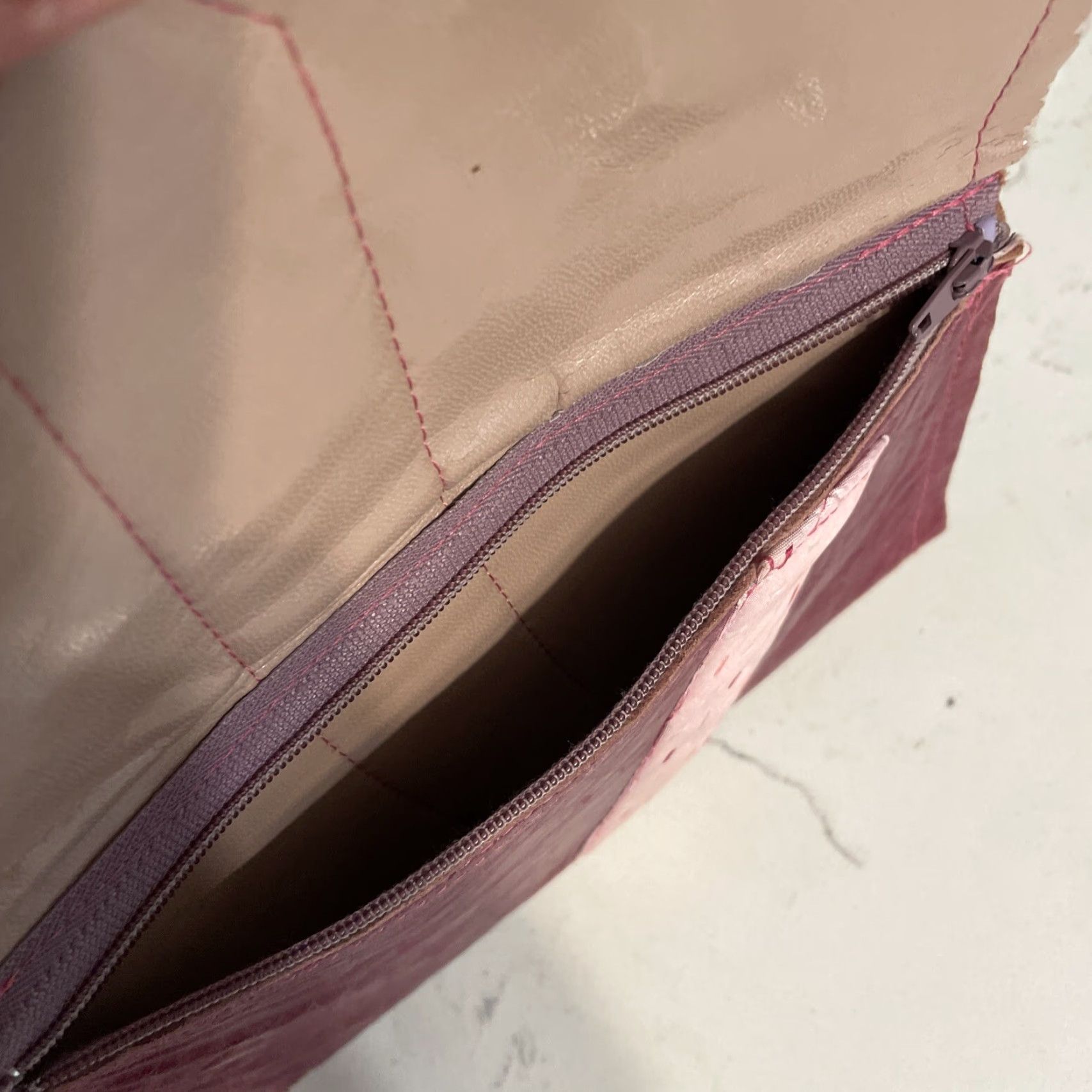 Vintage VINTAGE Handmade Leather Purple Pink Ribbon Clutch Pouch Cosmetic Bag Wallet Boho Stars Womens Purple Bag Zipper Clutch Womens Size ONE SIZE - 5 Thumbnail
