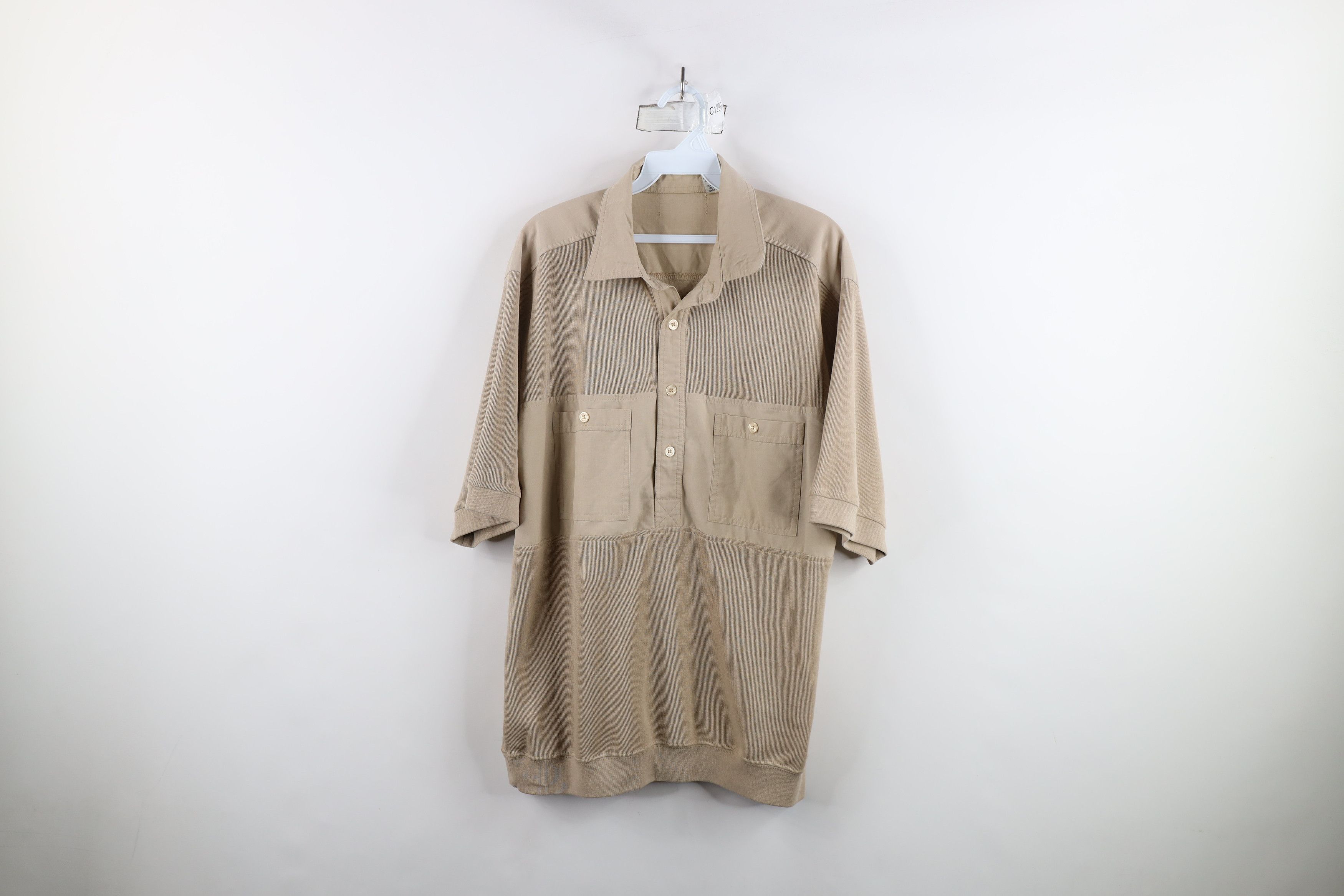 Vintage Vintage 90s Streetwear Ribbed Knit Pullover Polo Shirt Beige Size US L / EU 52-54 / 3 - 1 Thumbnail