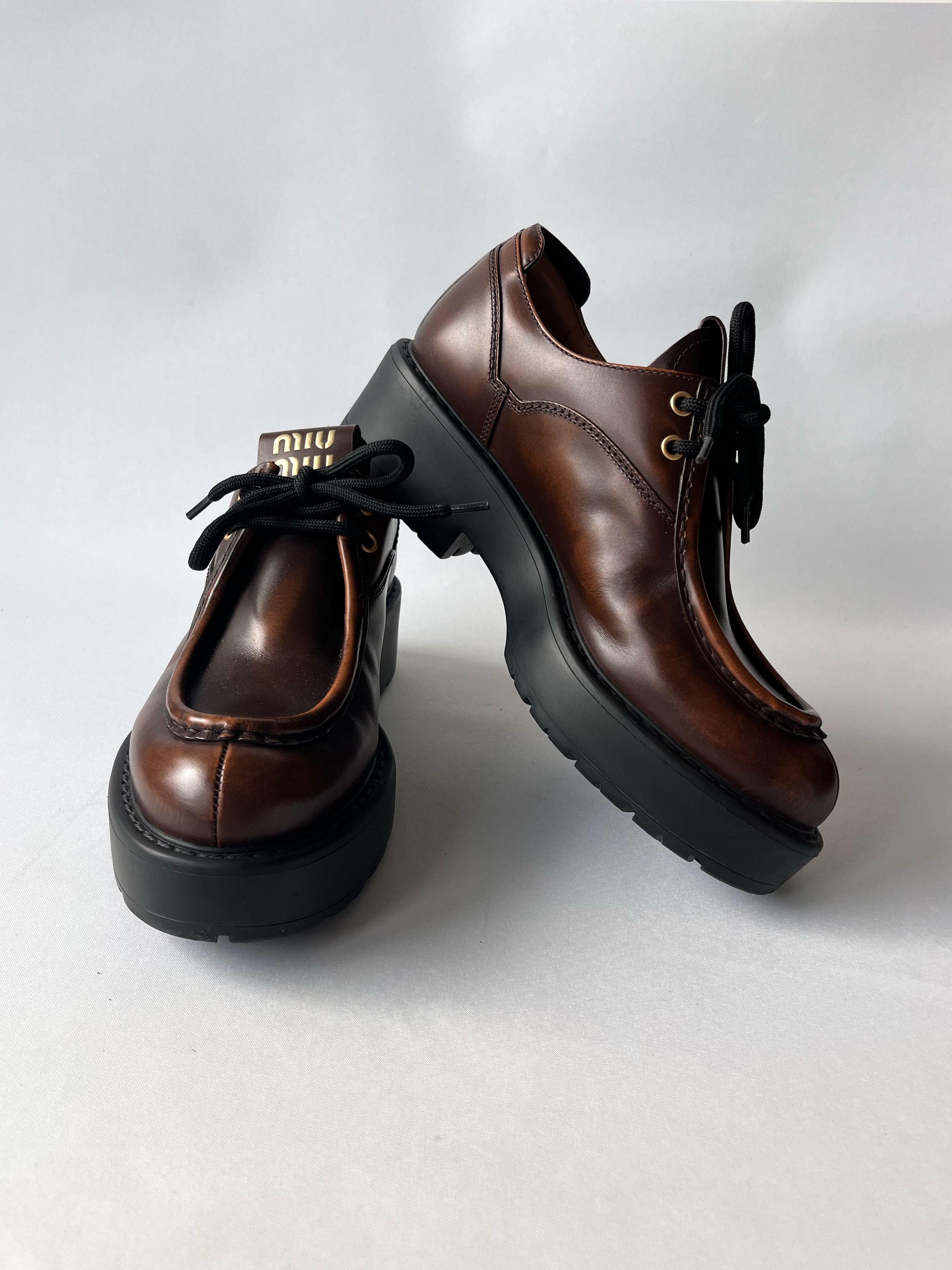 Miu Miu MiuMiu Brown Leather Loafers Size US 11 / IT 41 - 1 Thumbnail