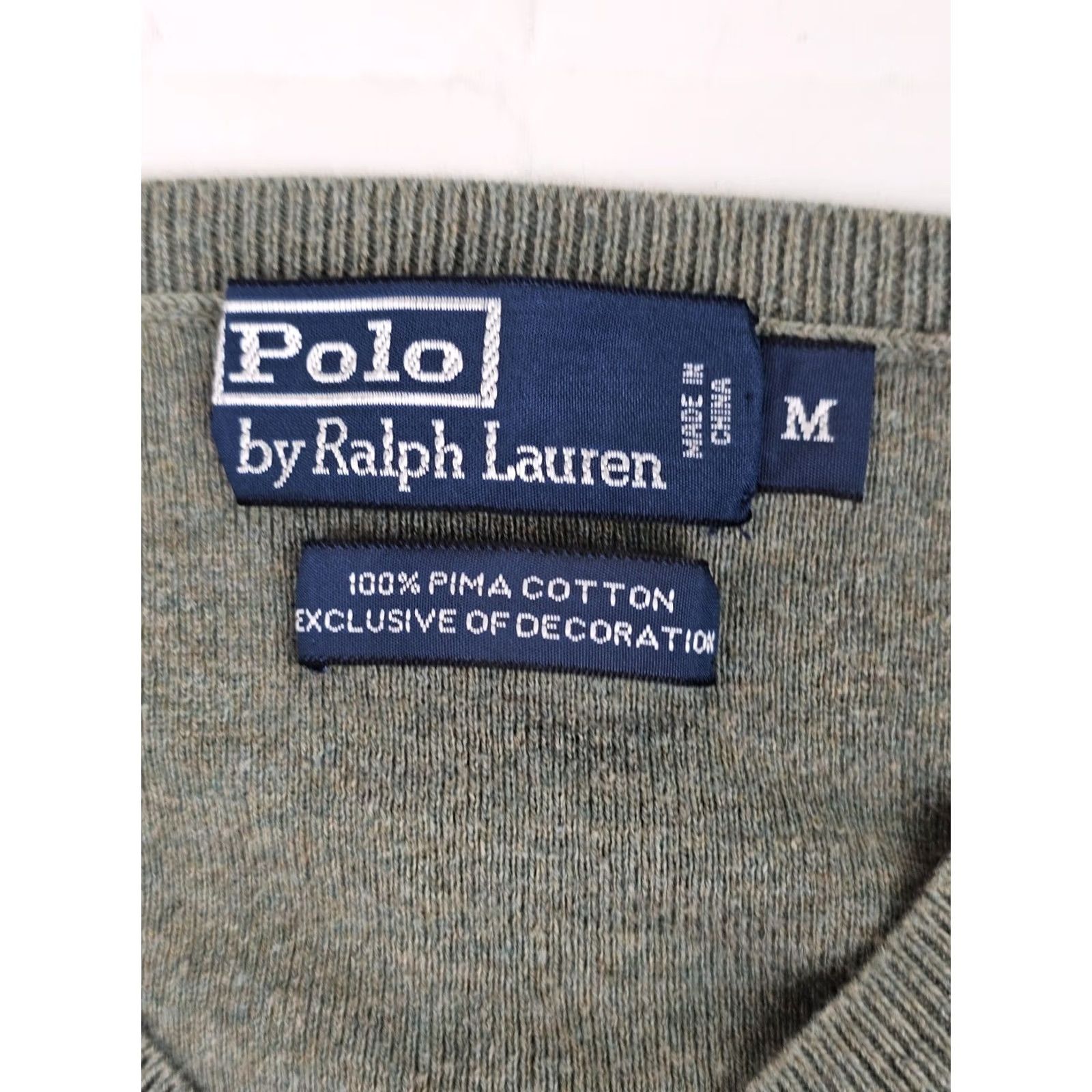 Polo Ralph Lauren Polo Ralph Lauren V-Neck Pima Cotton Knit Sweater Men M Green w Maroon Pony EUC Size US M / EU 48-50 / 2 - 3 Thumbnail