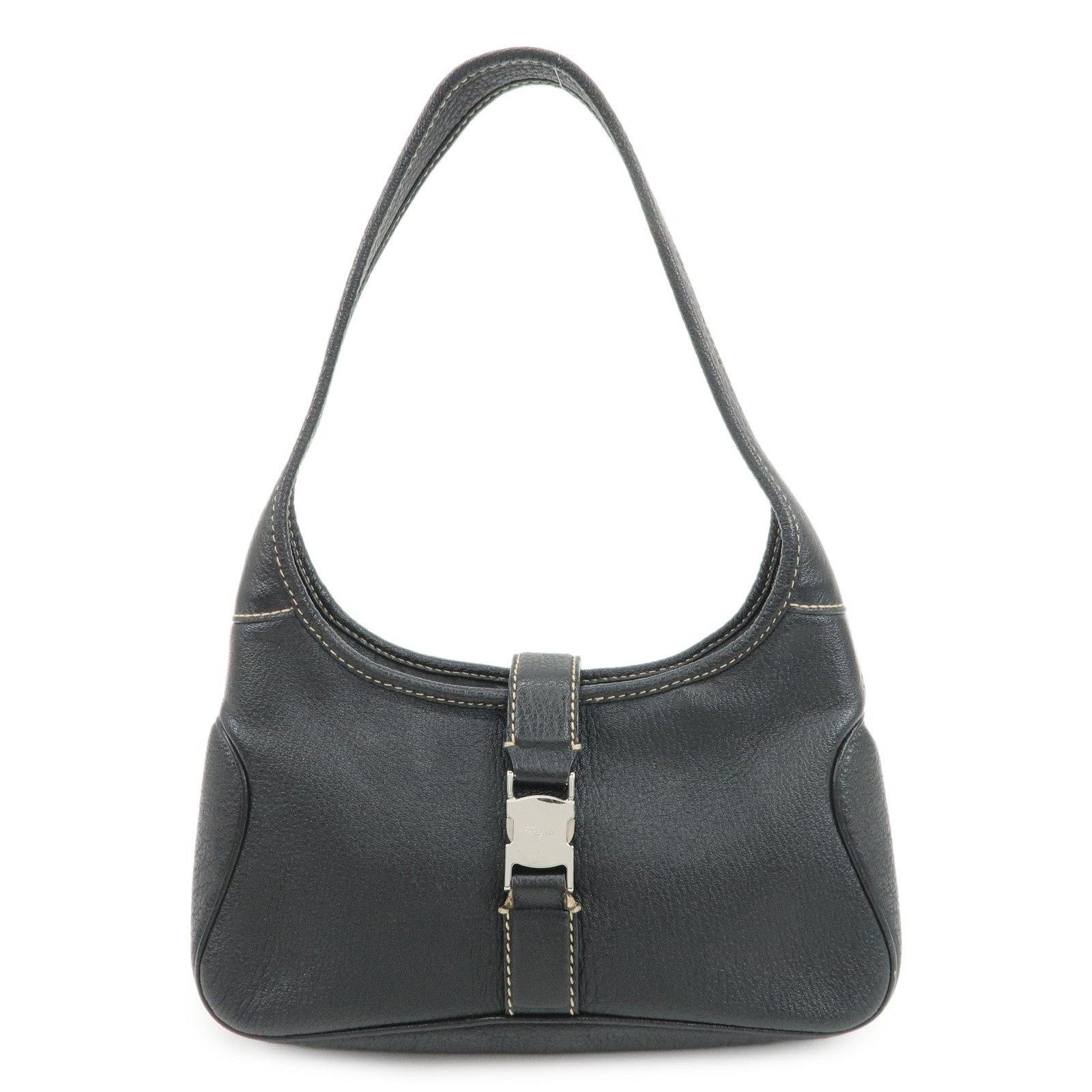 Salvatore Ferragamo Ferragamo Gancini Leather Shoulder Bag Black Size ONE SIZE - 1 Thumbnail