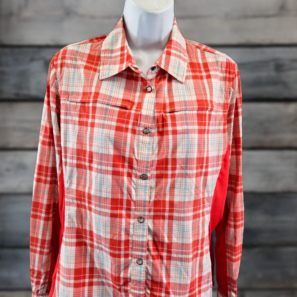 Eddie Bauer VINTAGE Eddie Bauer First Ascent Womens Snap Button Top Sz Large Red White Plaid Size L / US 10 / IT 46 - 1 Thumbnail