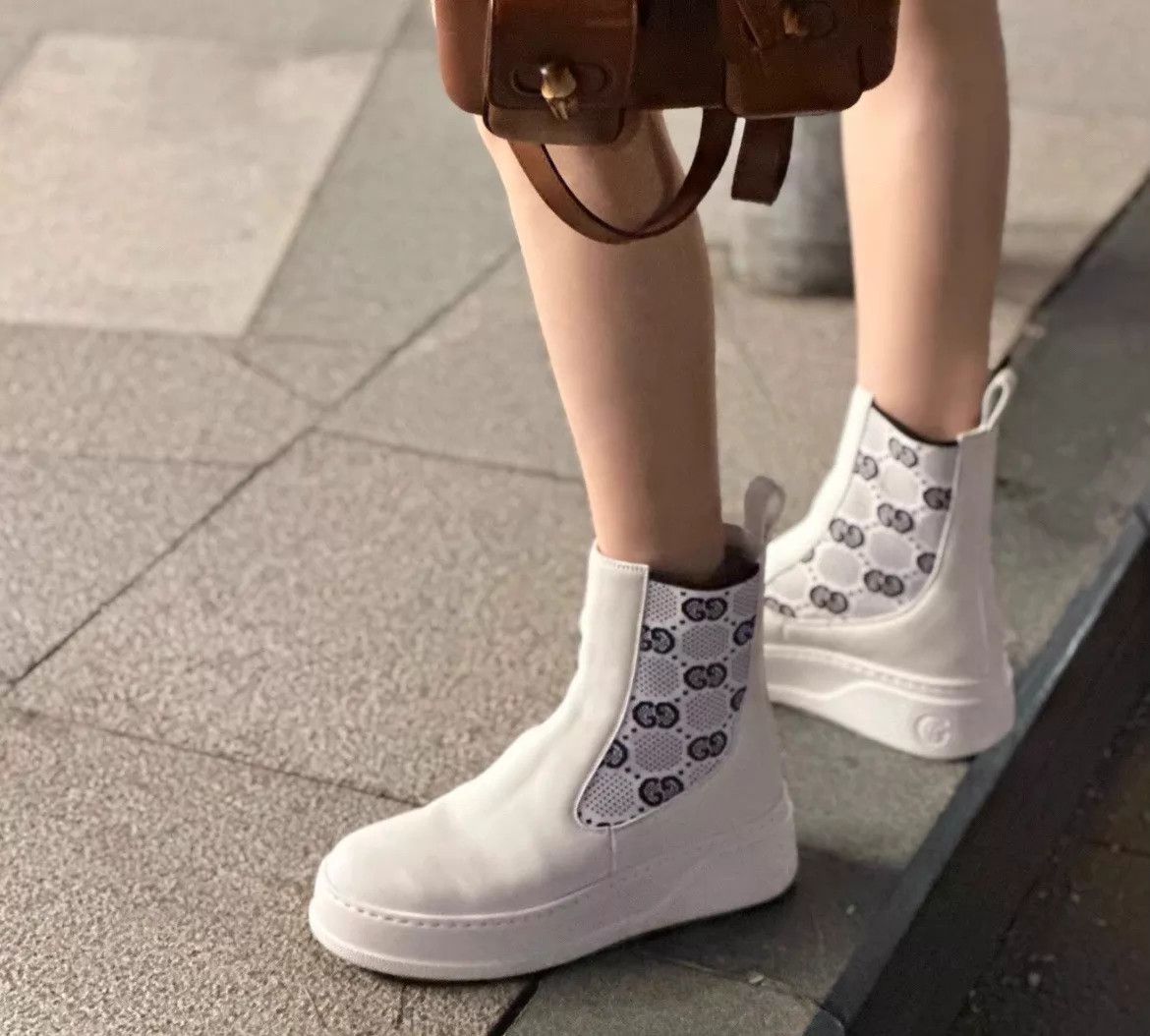Gucci Gucci White GG Logo Paneled Short Boots 41 Size US 10.5 / IT 40.5 - 7 Thumbnail