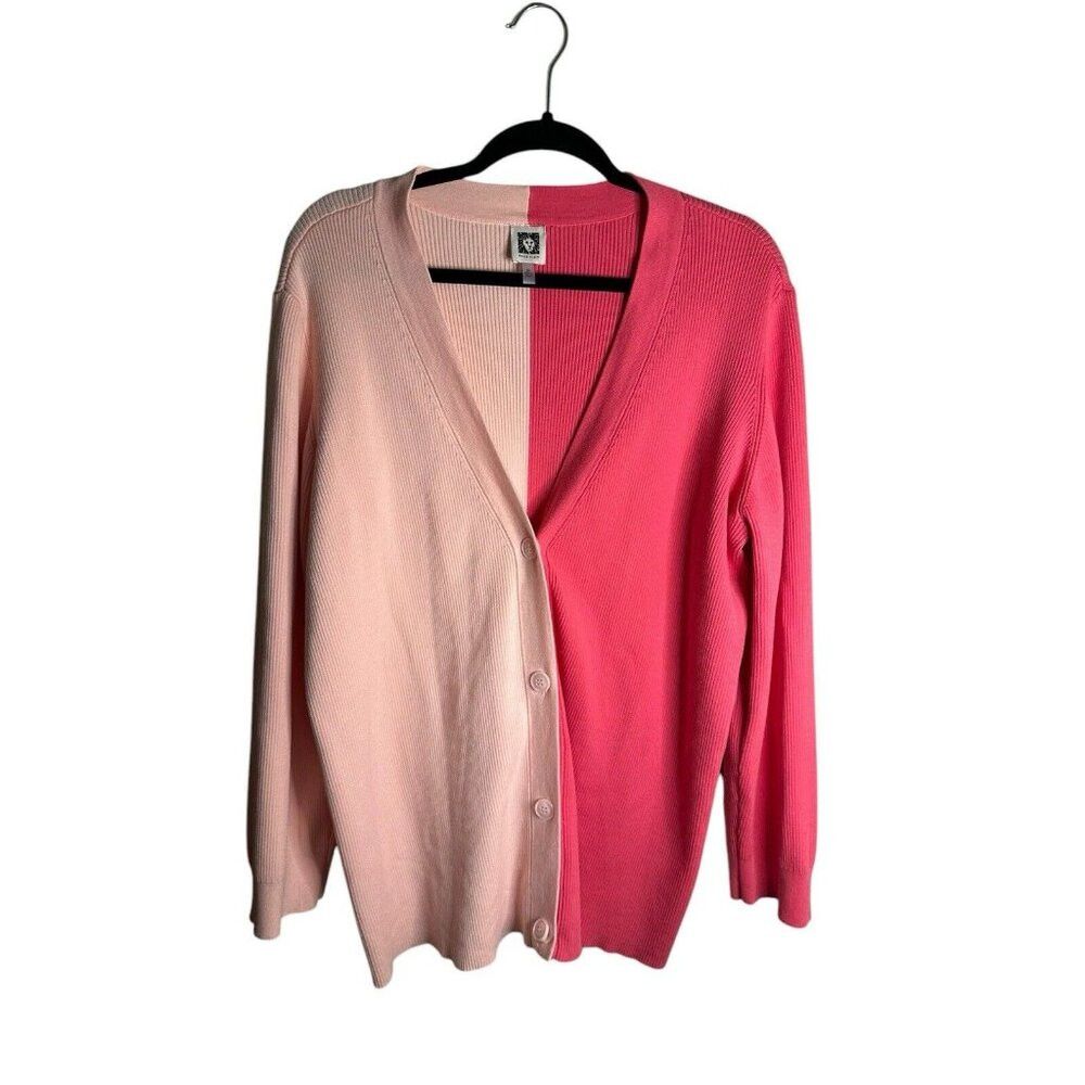 Anne Klein Anne Klein Women's Plus 3X Colorblock Pink Ribbed Cardigan Size 3XL / US 20-22 - 1 Thumbnail
