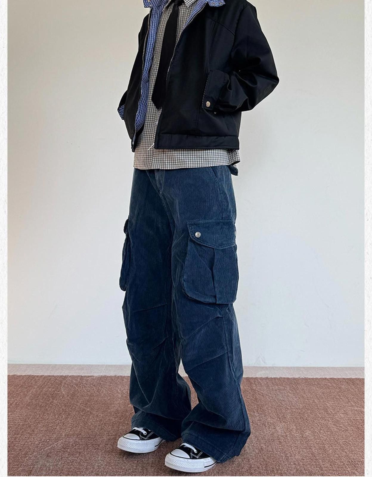 Other Blue Corduroy Multi-Pocket Cargo Wide Leg Pants Size US 30 / EU 46 - 8 Thumbnail