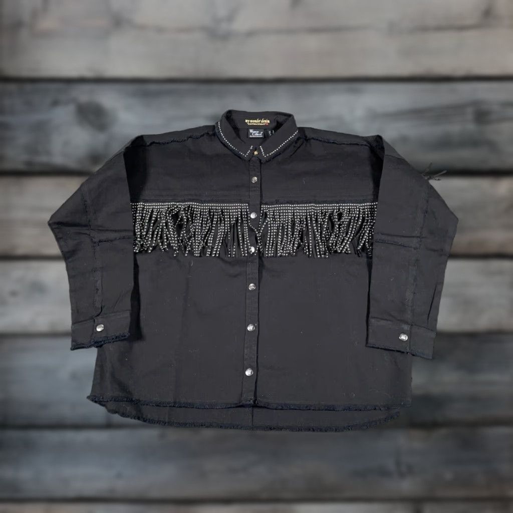 Vintage VINTAGE Western Fringe Snap Button Jacket Women’s Medium Black Cowboy Cowgirl Retro Western Rockabilly Denim 90s Girls Size M / US 6-8 / IT 42-44 - 1 Thumbnail