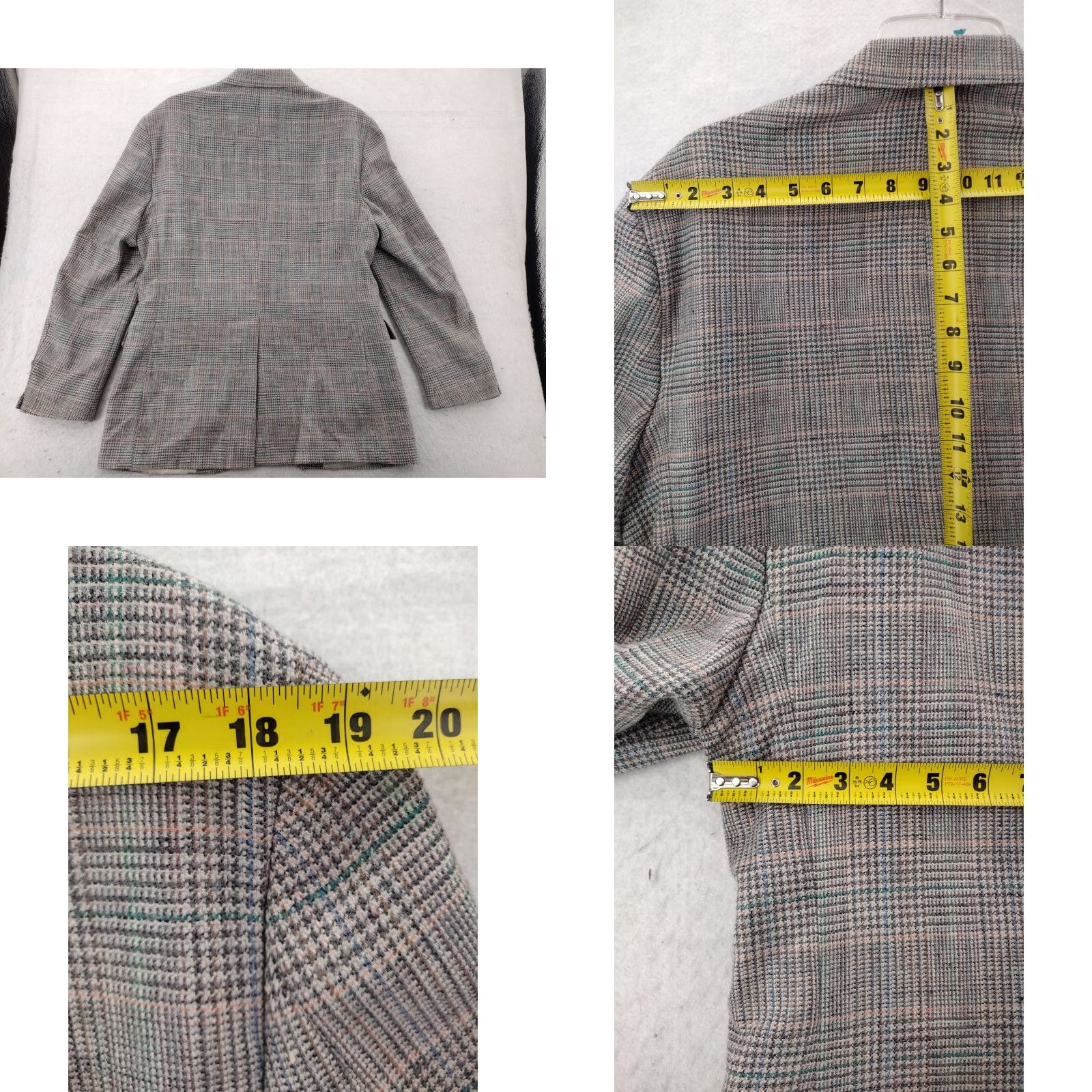 Vintage J.RIGGINS Blazer Jacket Wool Plaid 41 Gray Mens Size 42R - 9 Thumbnail