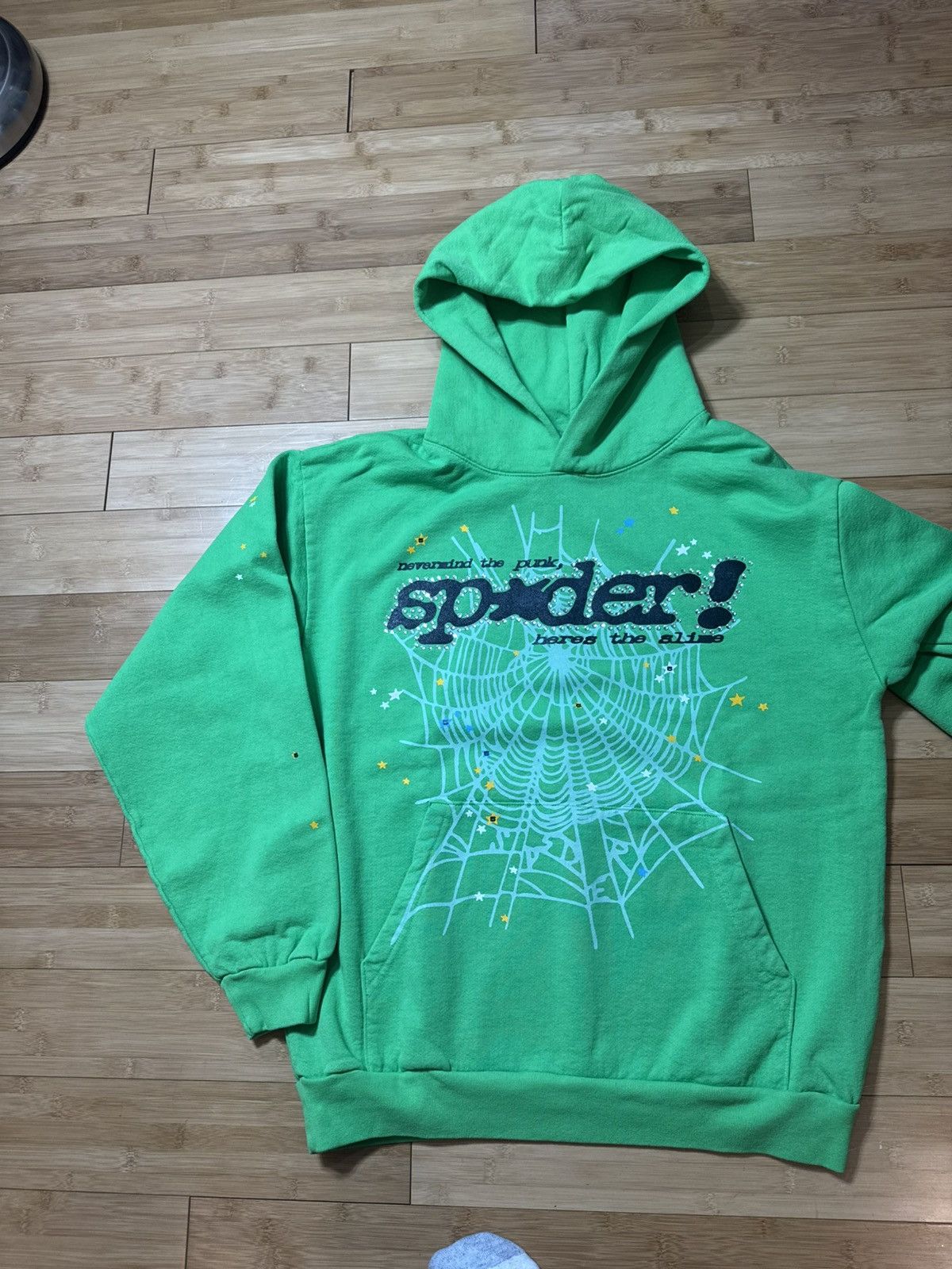 Sp5der SP5DER RHINESTONE PUNK V2 HOODIE GREEN - SIZE L Size US L / EU 52-54 / 3 - 5 Thumbnail