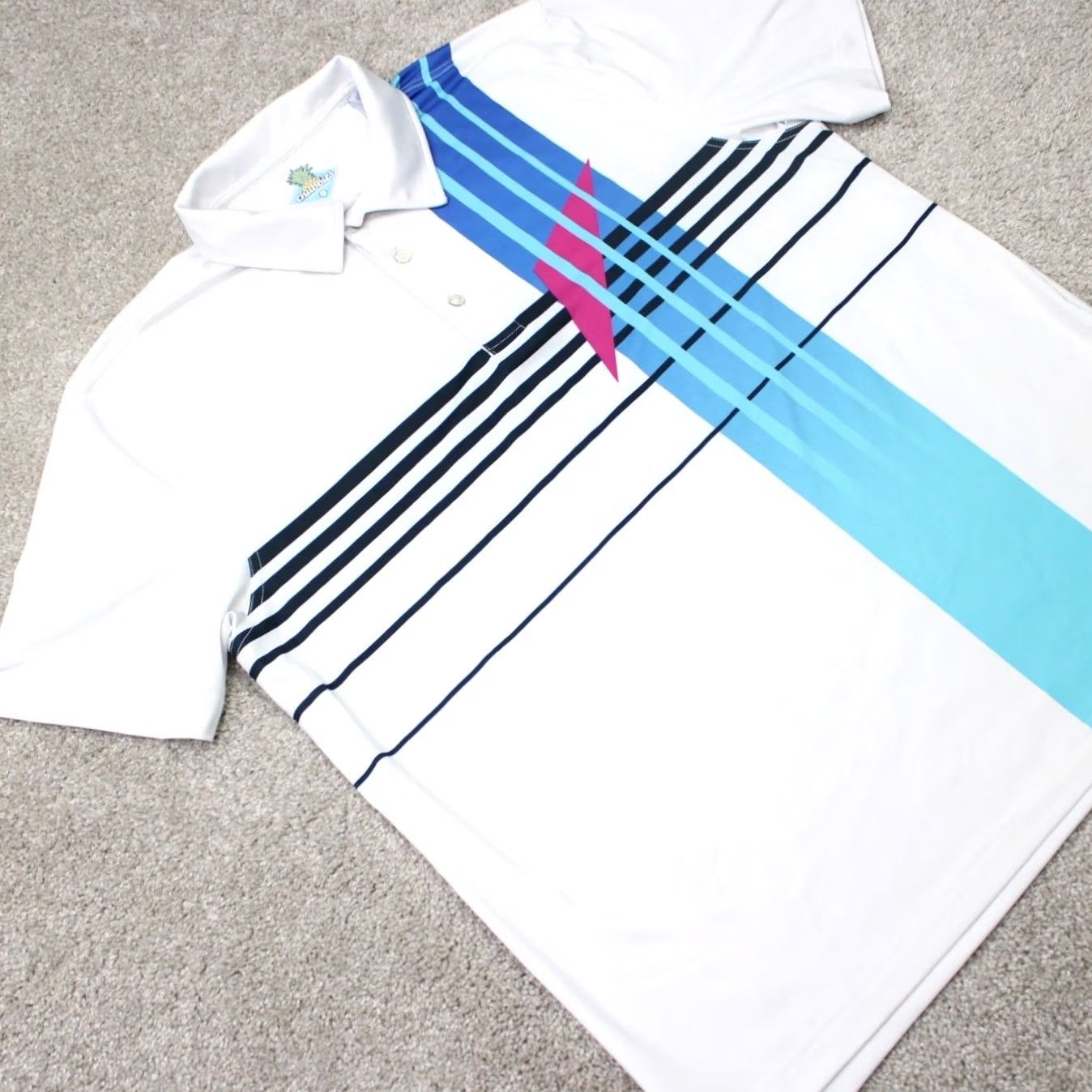 Chubbies Chubbies Polo Shirt Mens Large White/Blue Polyester Bamboo Stretch S/S Pullover Polo Shirt Ladies? Size US L / EU 52-54 / 3 - 6 Thumbnail