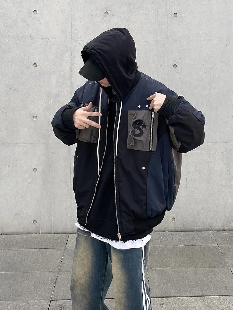 image of Retro Jacket Black Dragon Graphic Hooded Jacket in Grey, Men's (Size Medium)