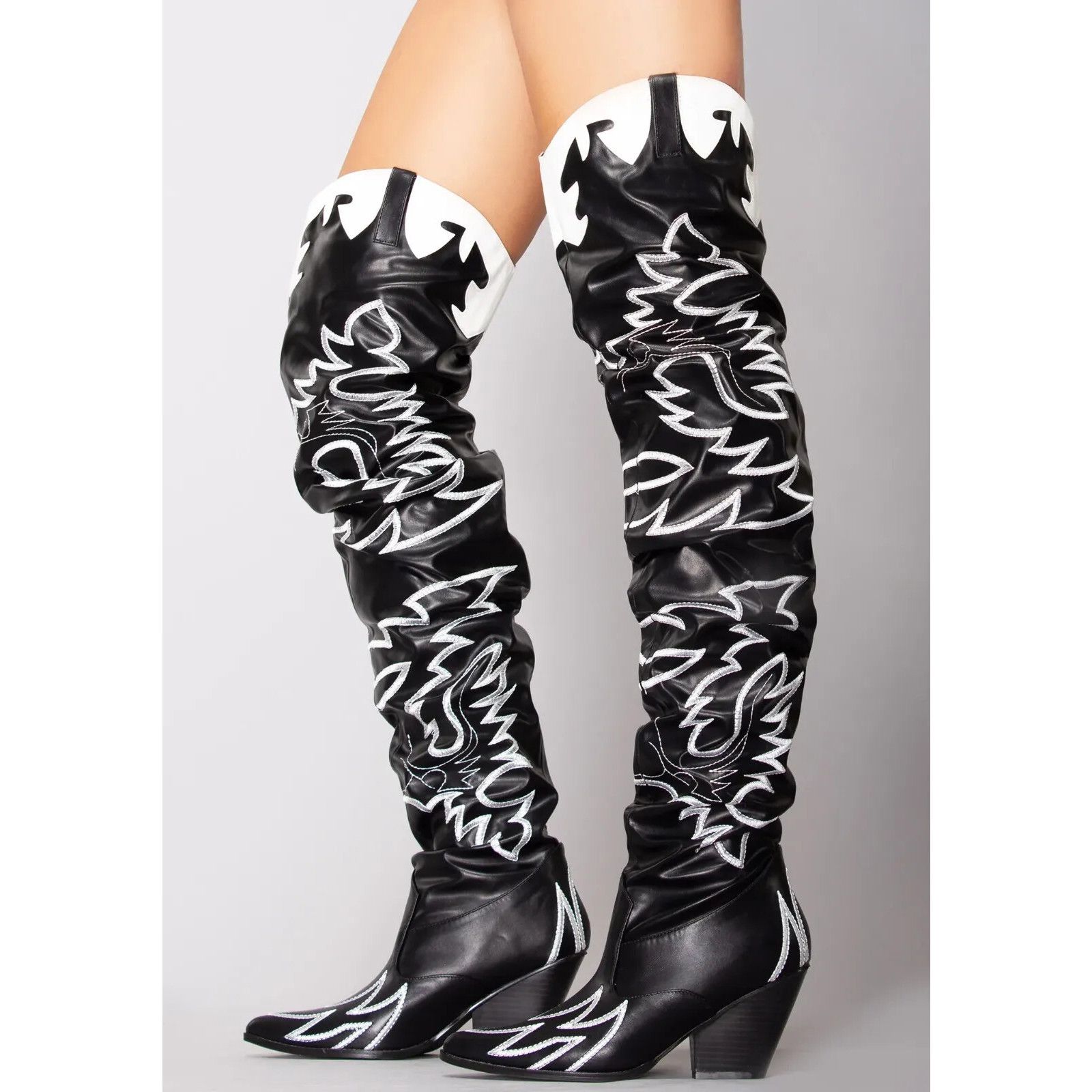 Other Kelsey 21 Rock Star Black & White Western Slouch OTK Thigh H Size US 8 / IT 38 - 1 Thumbnail
