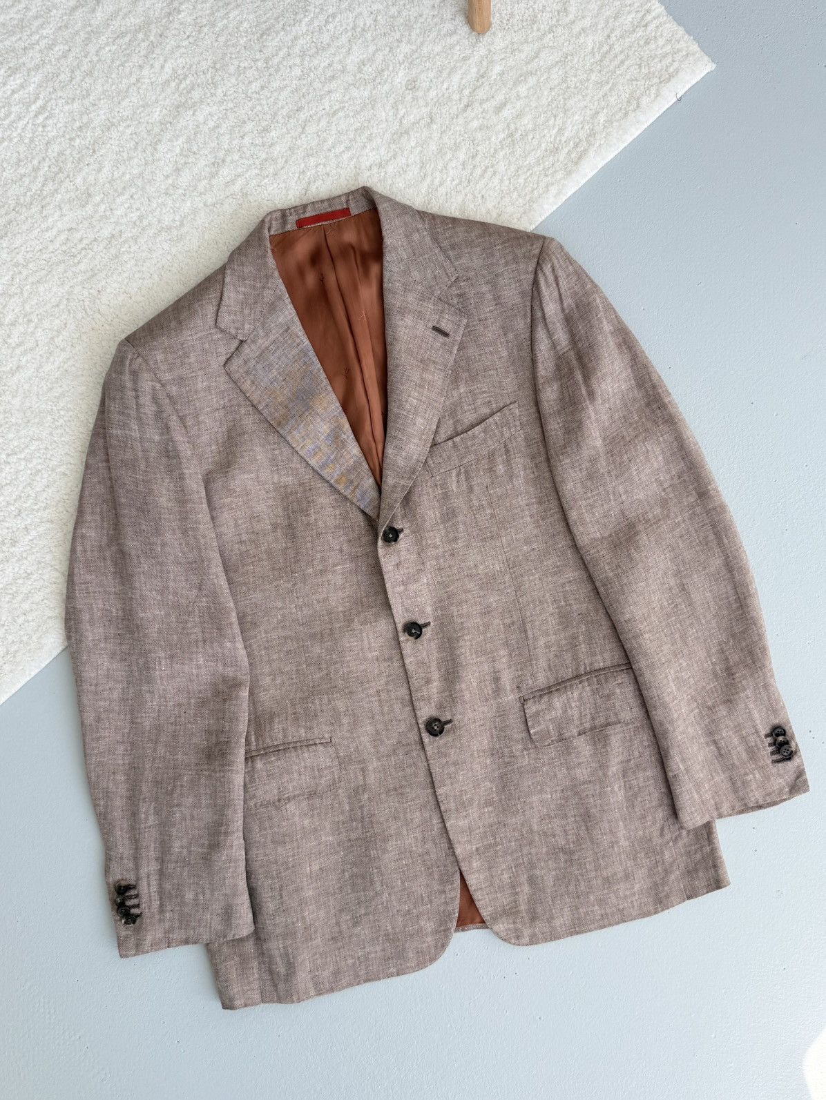 Isaia Isaia Napoli Beige Linen Blazer 3-Button Tailored Jacket Size 42R - 2 Thumbnail