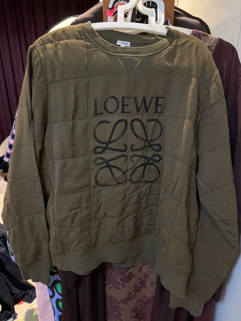 LOEWE Brown and green cotton hoodie with big Logo