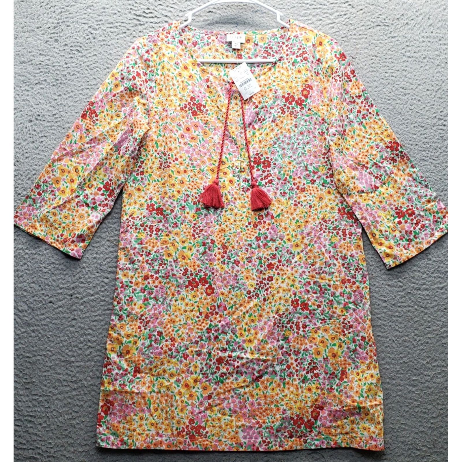 J.Crew J.CREW Shift Dress Womens XS Multicolor Floral 3/4 Sleeve Round Neck Tassel Tie Front sleeves? Size XS / US 0-2 / IT 36-38 - 2 Thumbnail