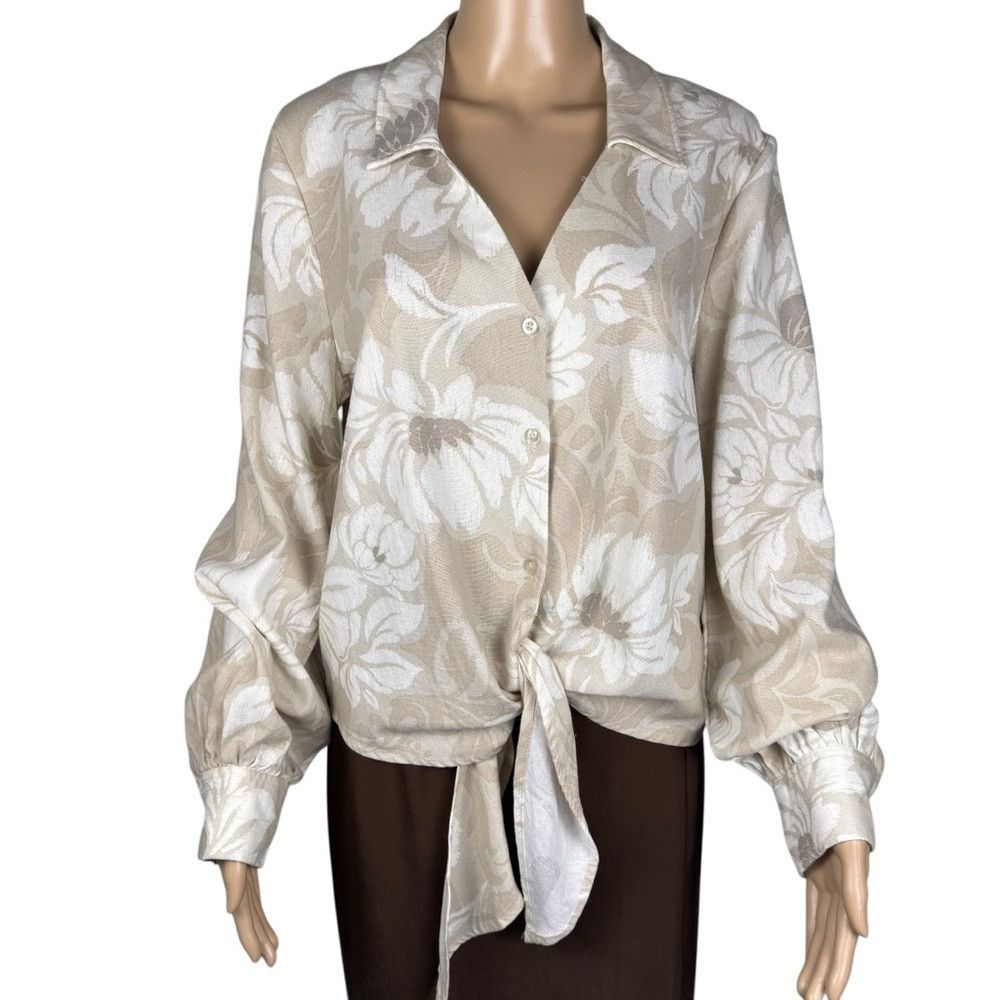 Ellen Tracy NWT New $89 Ellen Tracy Linen Blend Beige Floral Tie Front Size M / US 6-8 / IT 42-44 - 1 Thumbnail