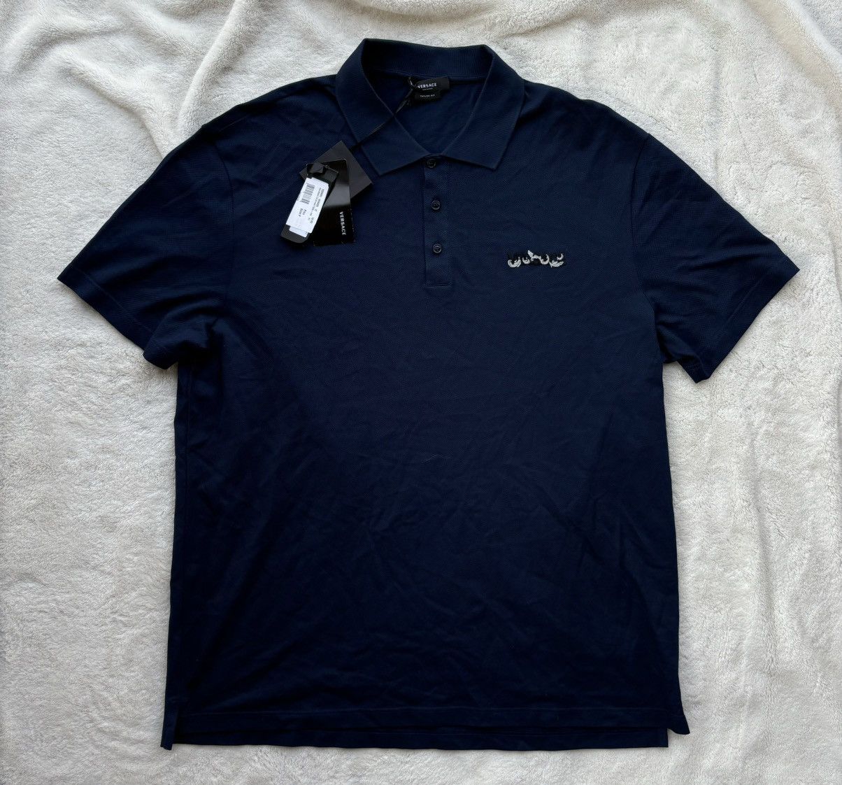 Versace Navy Embroidered Polo Shirt