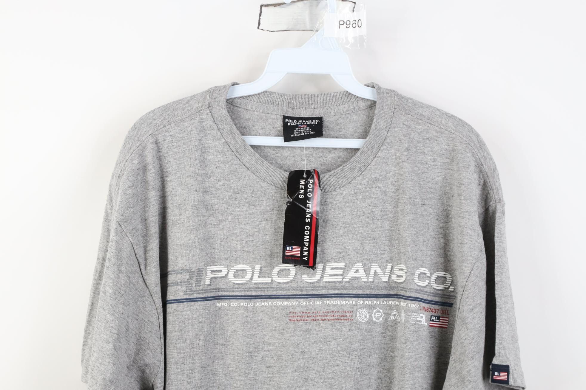 Polo Ralph Lauren Deadstock Vintage 90s Ralph Lauren Striped Logo T-Shirt Gray Size US L / EU 52-54 / 3 - 2 Thumbnail