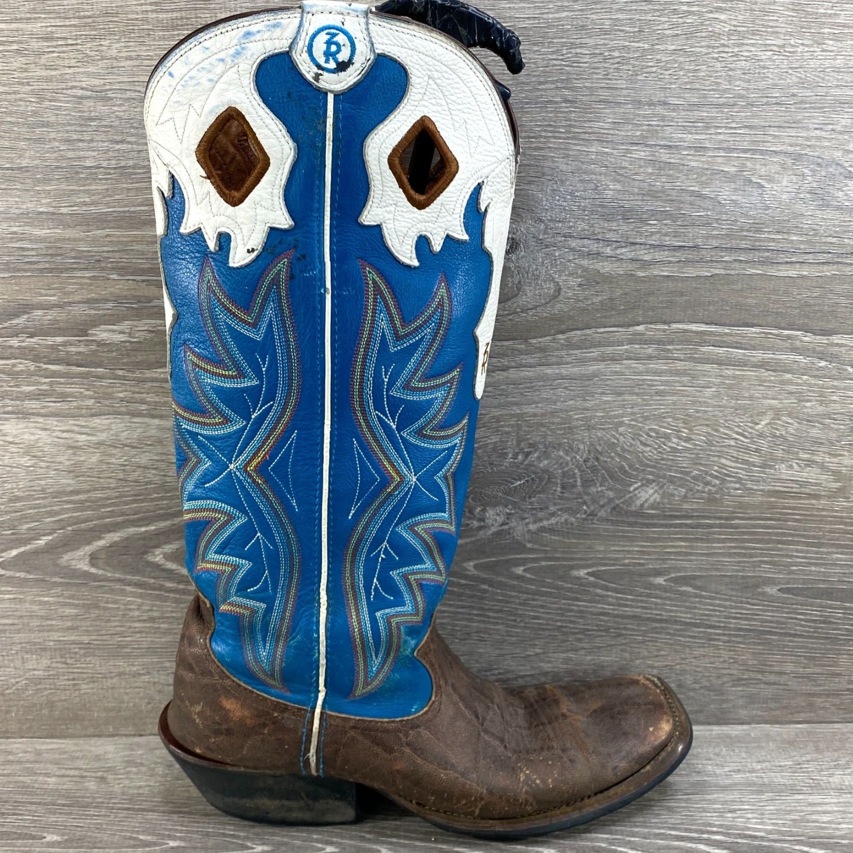 Tony Lama Tony Lama ZR Mens 8 D Brown Blue Leather Cowboy Boots Square Toe Tall Shaft Shirt Mens Boots Brown Blue Western Leather Tony Lama ZR 8D Cowboy Size US 8 / EU 41 - 2 Thumbnail