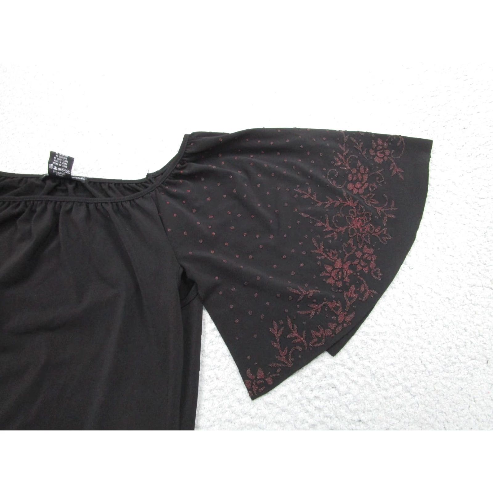 Vintage Simply Irresistible Blouse Women M Black Beaded Floral Flutter Sleeve Top Boho Jersey Womens Size M / US 6-8 / IT 42-44 - 2 Thumbnail