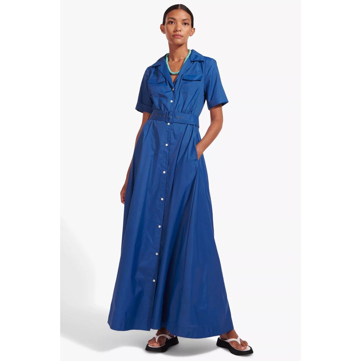 Staud Staud Millie Maxi Belted Shirt Dress Lapis Blue size 00 XXS Size XXS / US 00 / IT 34 - 14 Thumbnail