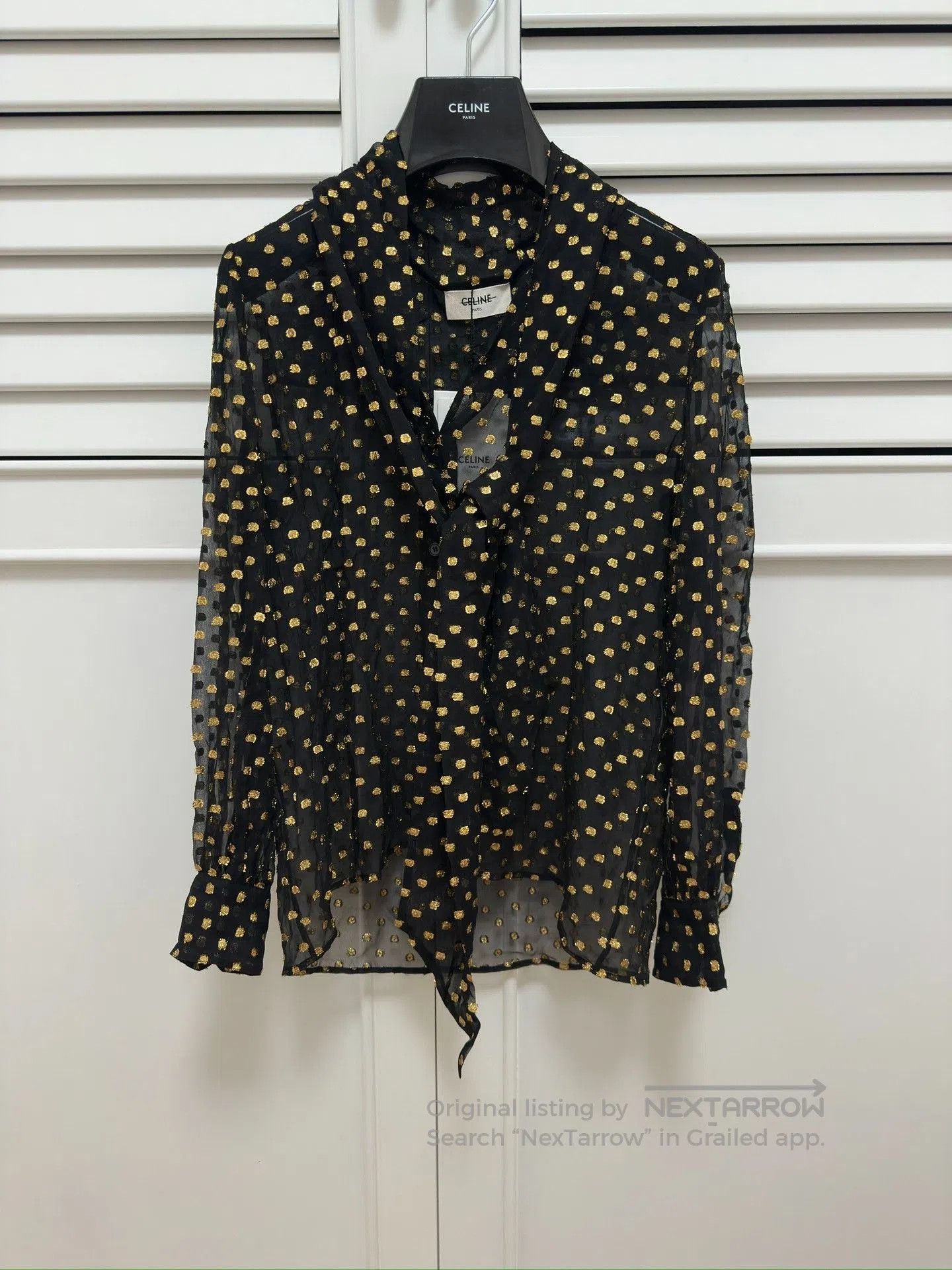 Celine Celine Black Gold Polka Dot Silk Shirt. Size XS / US 0-2 / IT 36-38 - 1 Thumbnail