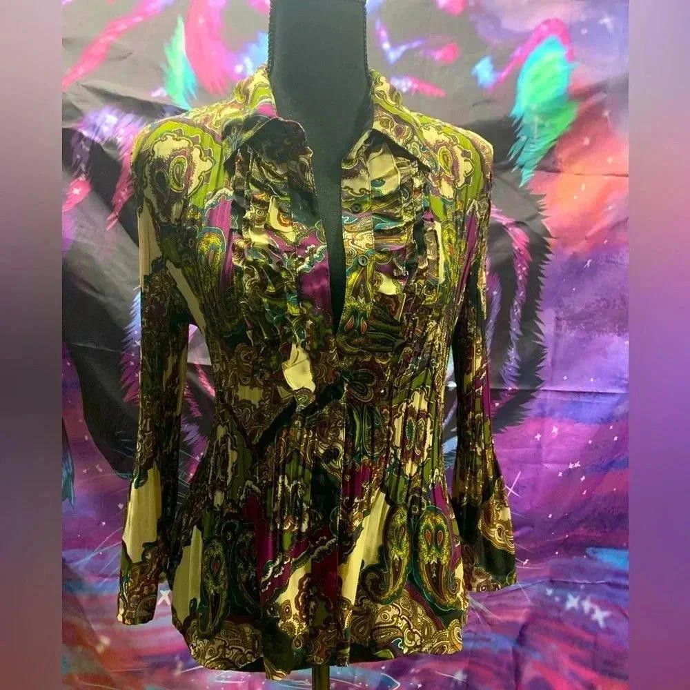 Designer Bohemian Style Ruffled Blouse Size L / US 10 / IT 46 - 1 Thumbnail