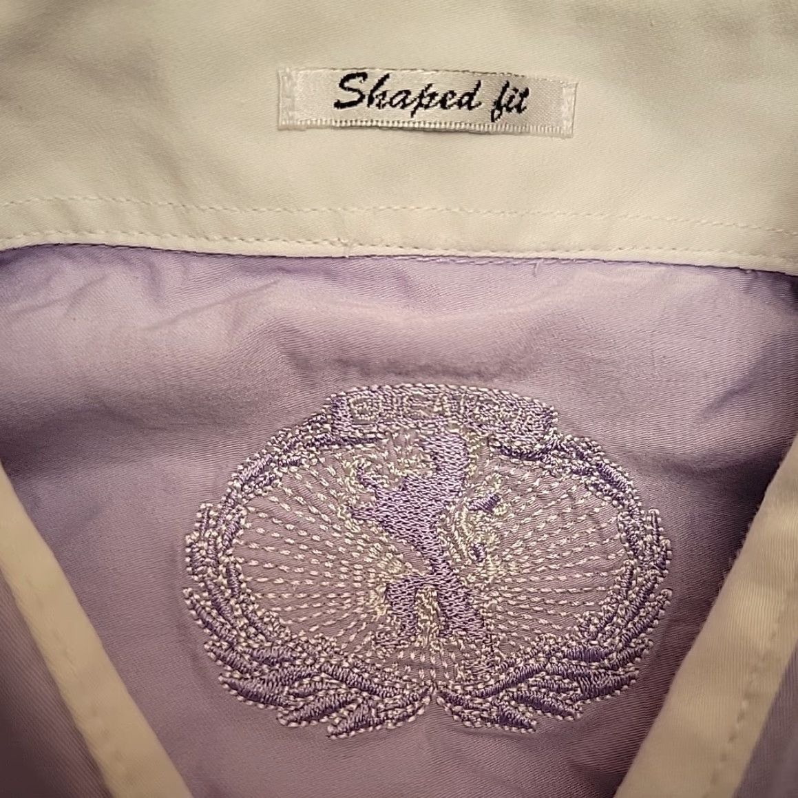 BUGATCHI Bugatchi Shirt Men L Lavender Shaped Fit Embroidered Logo Button Up Dress Cotton Size 42R - 4 Thumbnail