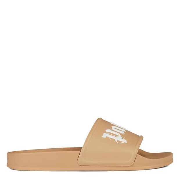 image of Palm Angels O1G2R1Mq0524 Logo Pool Sliders In Brown & White in Brown/White, Men's (Size 9)