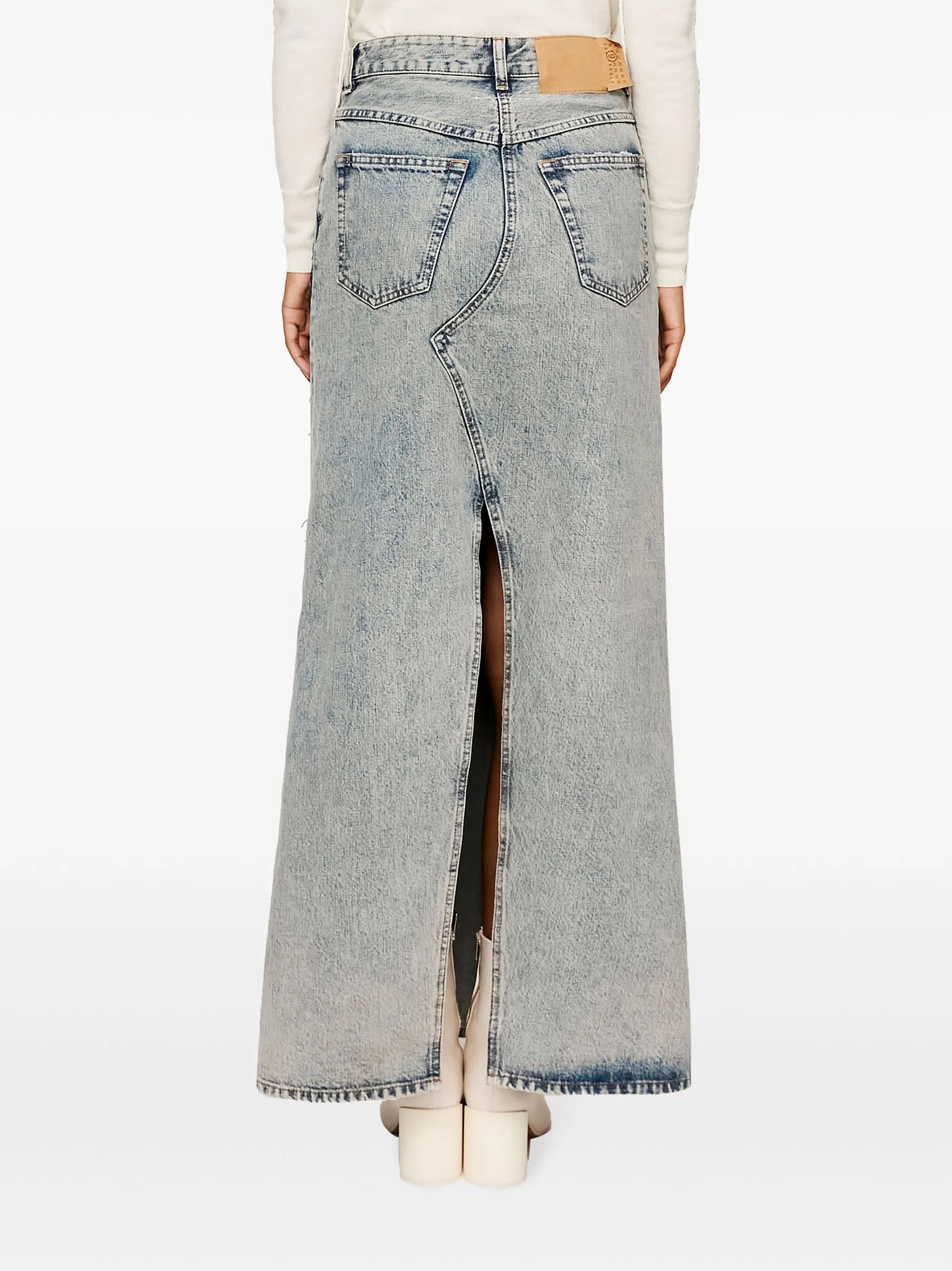 Maison Margiela oc11z0925 Slit Denim Maxi Skirt in Light Blue Size 26" / US 2 / IT 38 - 4 Thumbnail