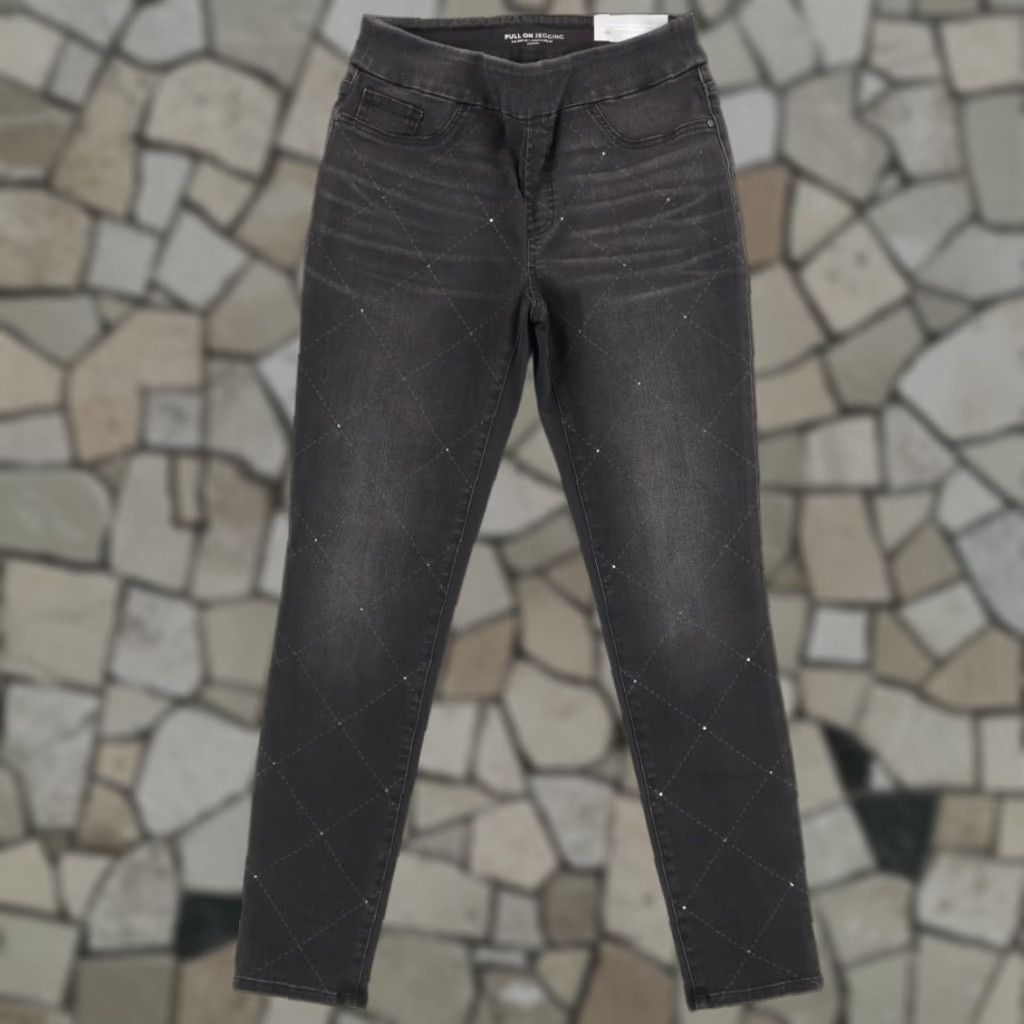 Vintage Chico's Stretch Pull On Jegging Allover Bead Black Women's 4 Pants Slim Pull On Bead Cotton Blend Woven Career PANTS Womens 4 Black Size 27" / US 4 / IT 40 - 1 Thumbnail