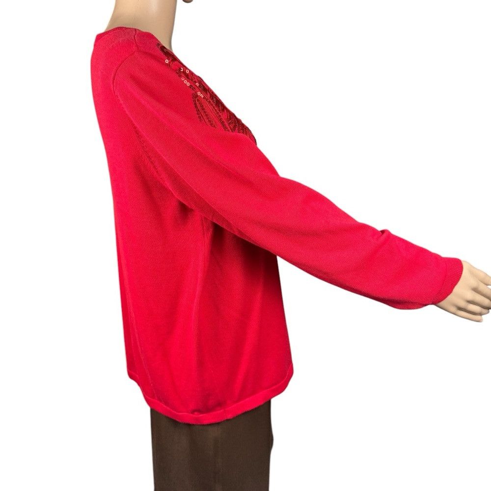 Bob Mackie Vintage Bob Mackie Embroidered Sequin Cotton Red Cardigan S Size L / US 10 / IT 46 - 3 Thumbnail