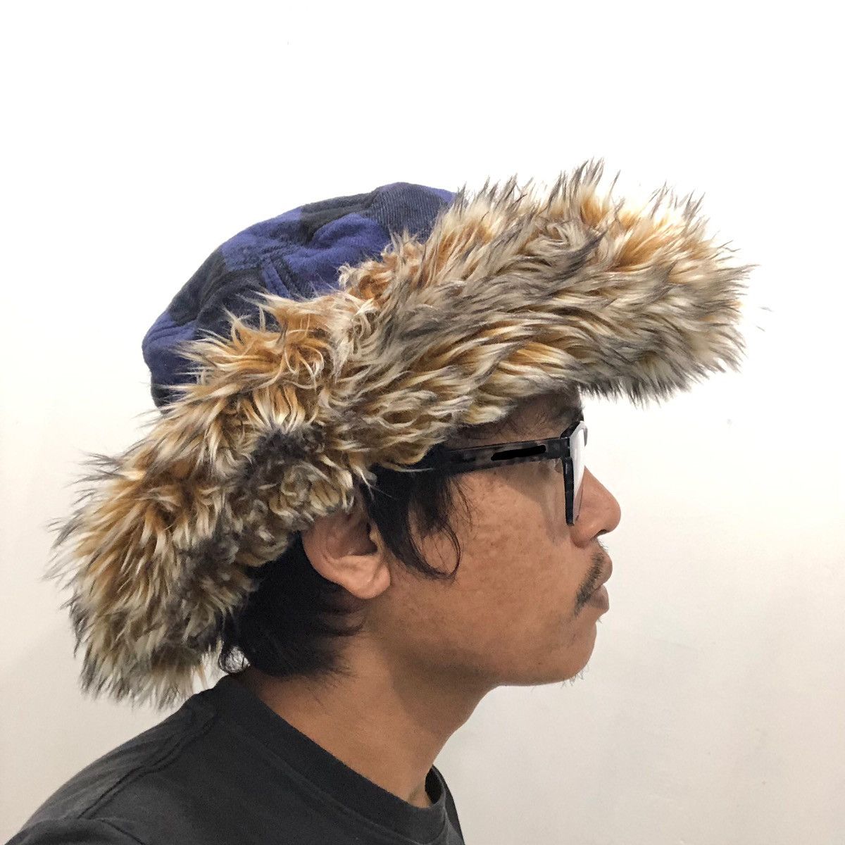 Vintage Japanese Asian Hat Fur Fuzzy Flannel Winter Wind Cold Style Size ONE SIZE - 2 Thumbnail