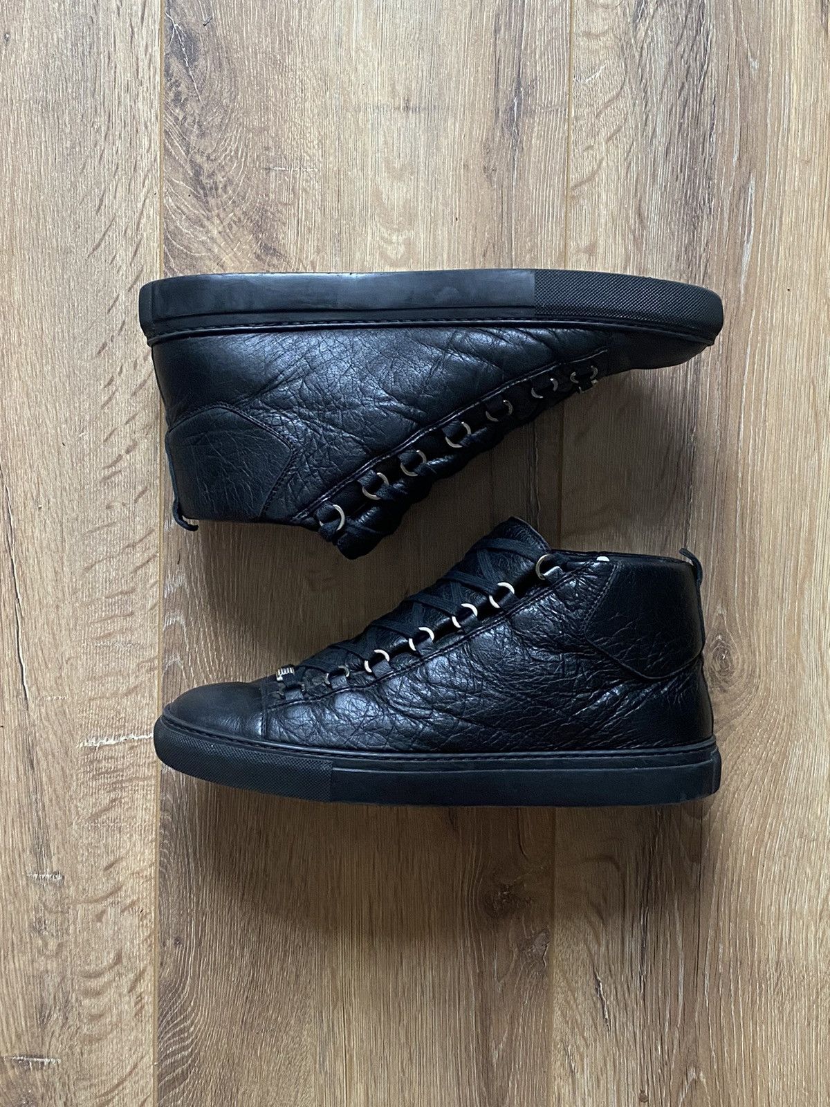 Balenciaga Arena High Black Cracked Leather Sneakers