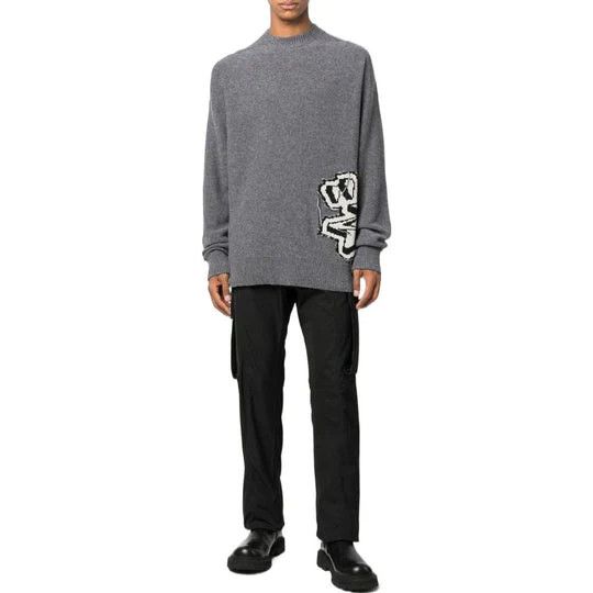 Off-White o1gr1nt1124 Graffiti Chunky Knit Crewneck Sweater Size US XL / EU 56 / 4 - 2 Thumbnail