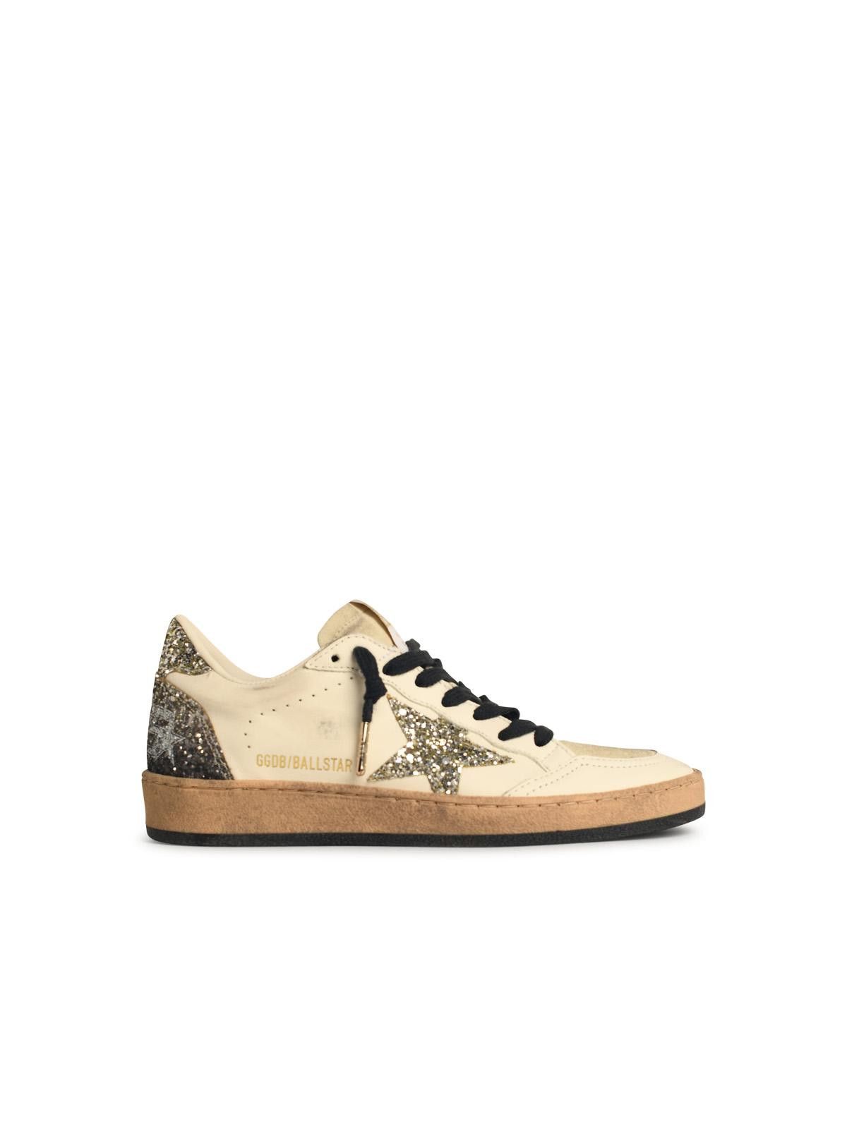 Golden Goose 'ball-Star' White Leather Sneakers With Glitter Star And Heel Shoes, Women's (Size 6)