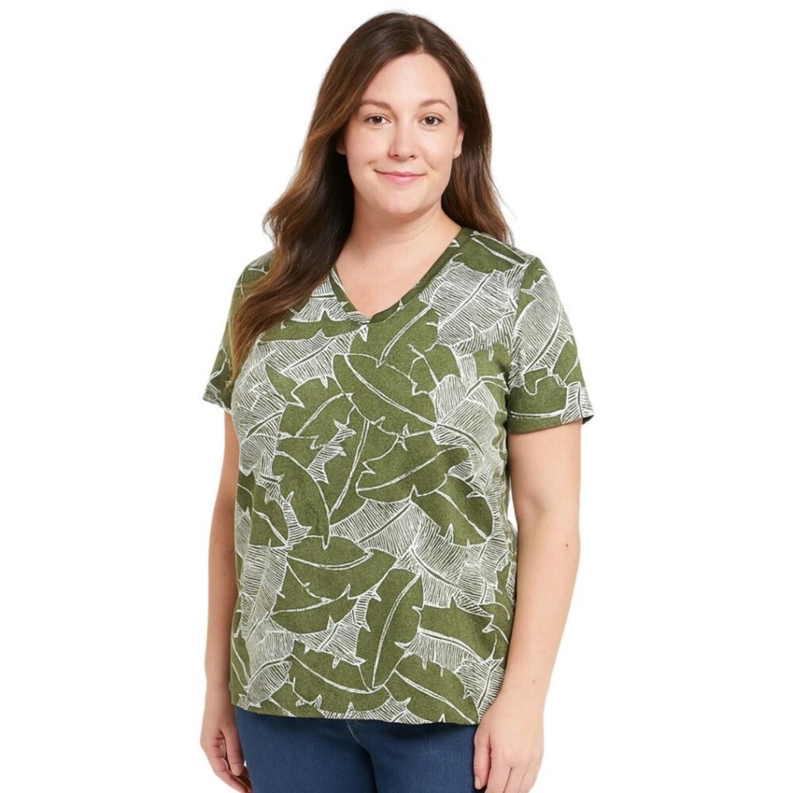 Croft & Barrow Croft & Barrow Women's Green Leaf Print V-Neck Short Sleeve Size XL / US 12-14 / IT 48-50 - 1 Thumbnail