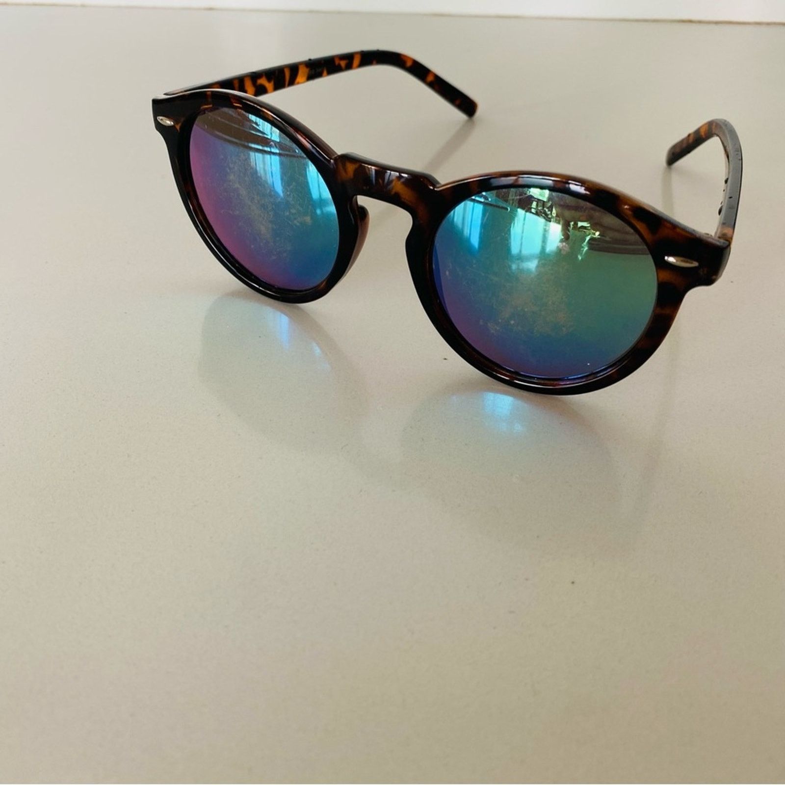 Nordstrom Round Black Brown Tan Tortoiseshell Plastic Blue Sunglasses Size ONE SIZE - 7 Thumbnail