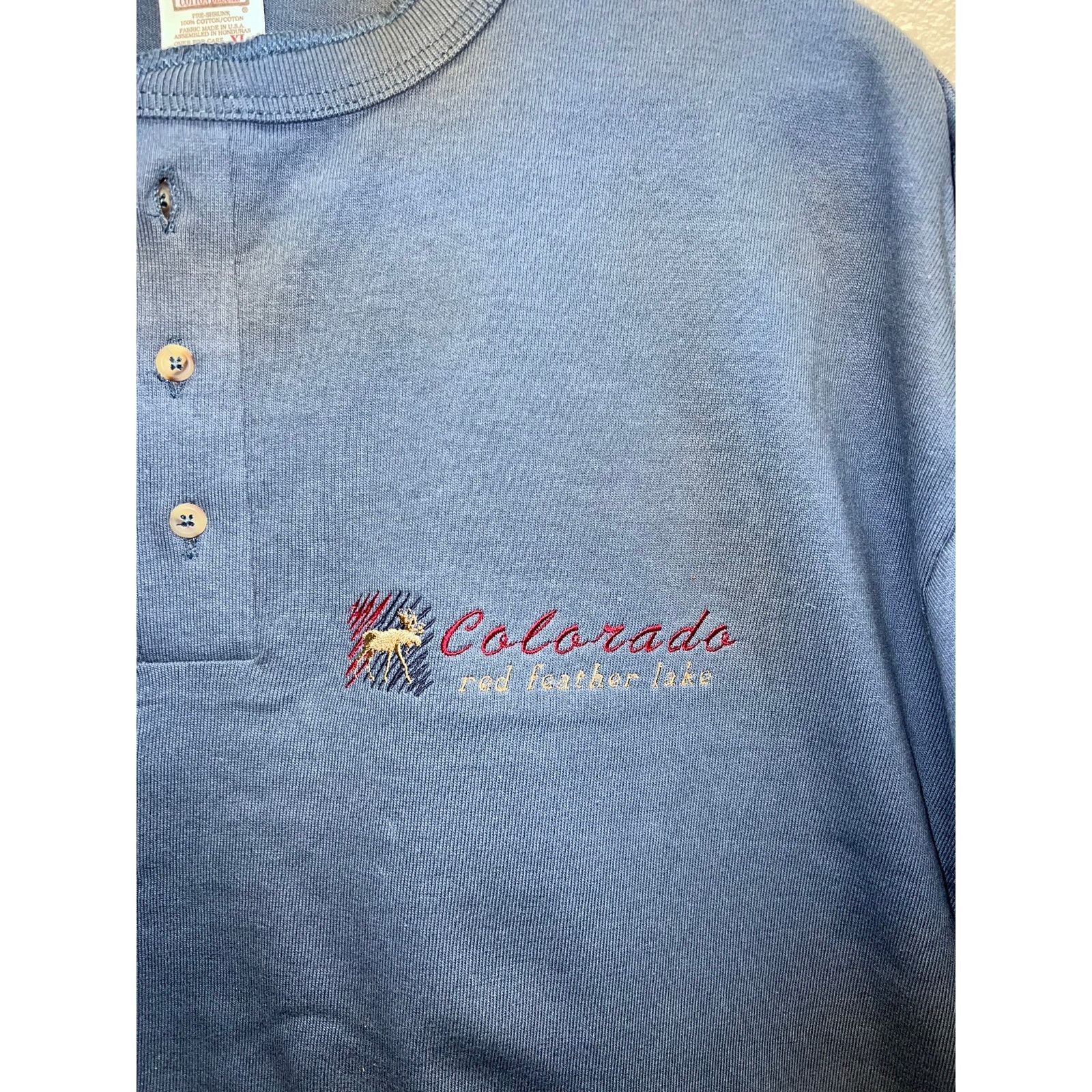 Anvil 90s Colorado Red Feather Lake Embroidery Blue Shirt X-Large Size US XL / EU 56 / 4 - 2 Thumbnail