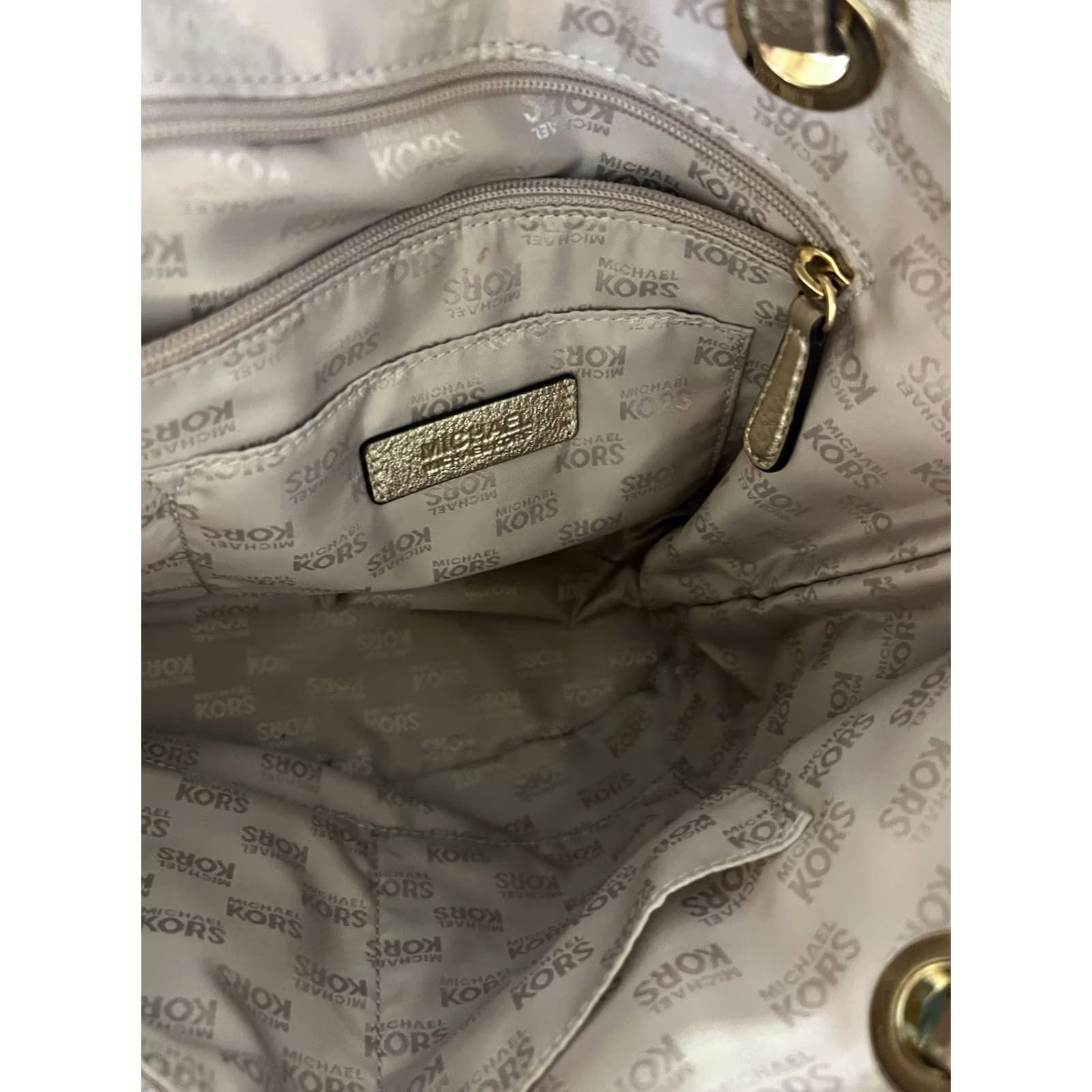 Vintage Michael Kors Jet Set Signature Tote Bag Shoulder Bag Beige Gold PVC Large Women Size ONE SIZE - 6 Thumbnail