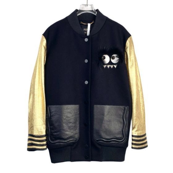 Fendi Fendi Monster Eyes Black and Gold Color-Block Baseball Jacke Size US M / EU 48-50 / 2 - 1 Thumbnail