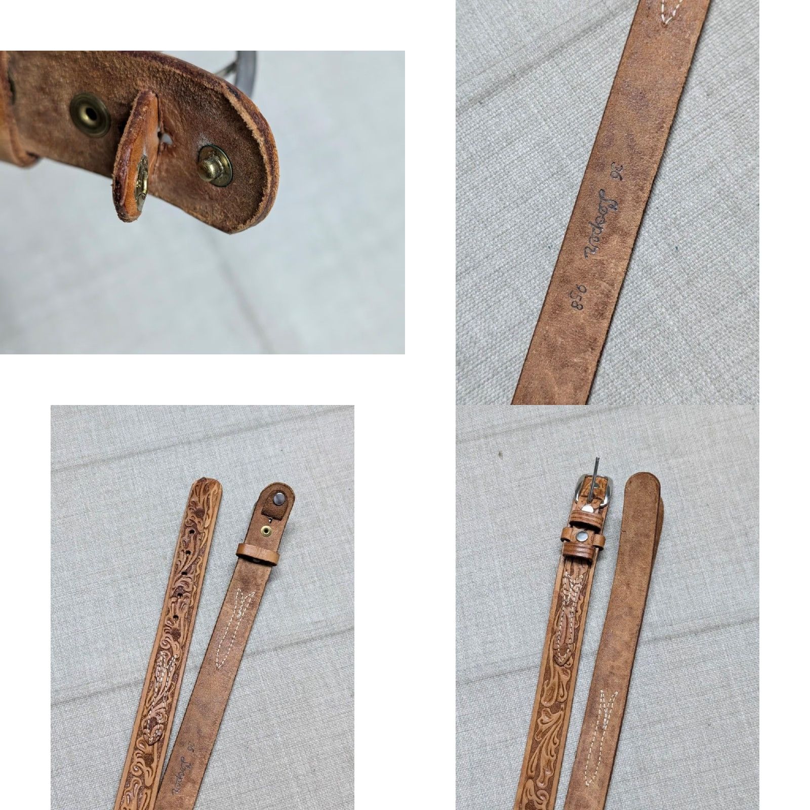 Vintage VINTAGE Looper ranger belt 34 brown floral western belt Cowhide leather Mens 34 Brown floral Ranger Western buckle snaps Size 34 - 8 Thumbnail