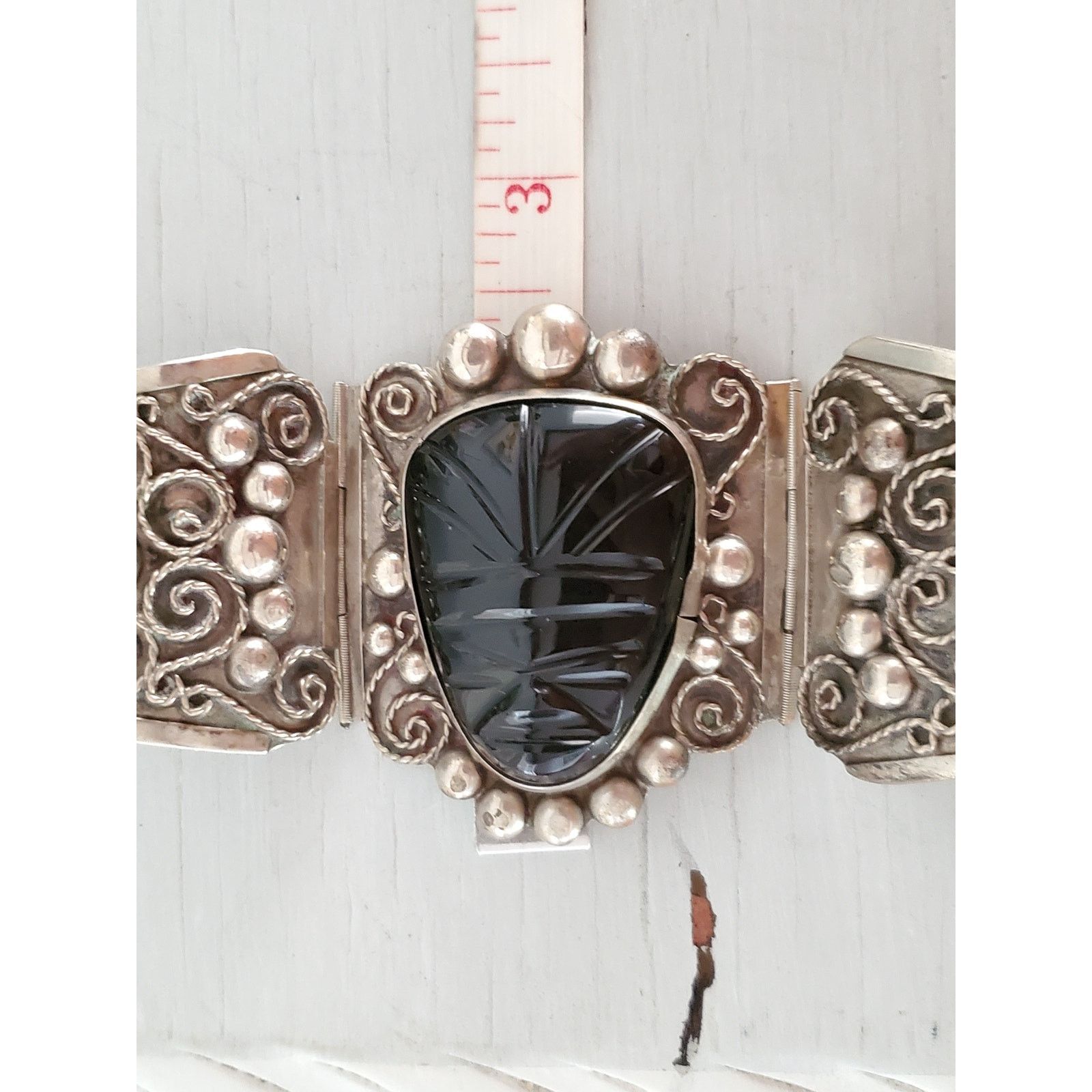 Other Vintage Large Silver Panel Onyx Mexico Panel Bracelet Size ONE SIZE - 9 Thumbnail
