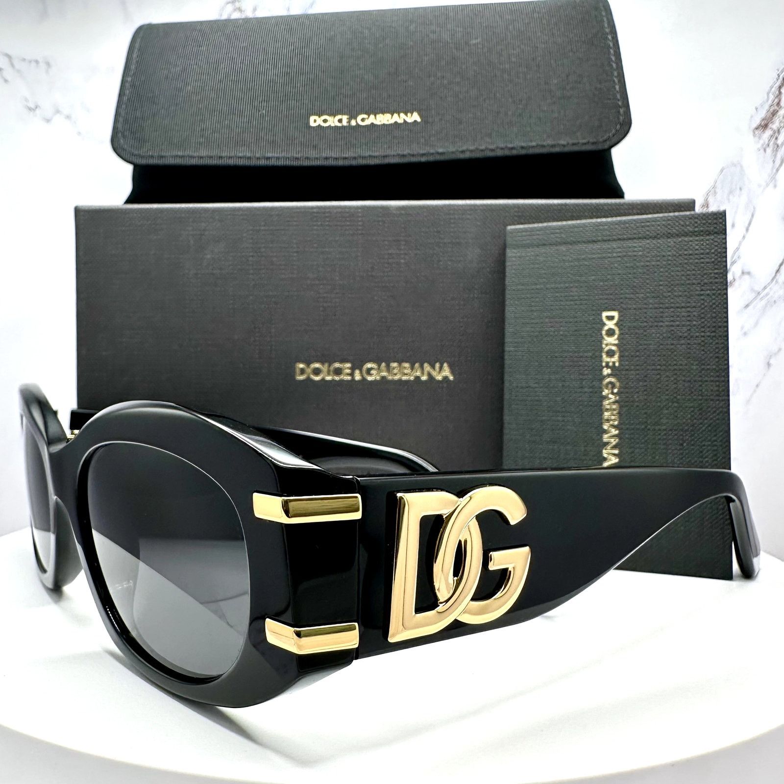 Dolce & Gabbana New Dolce & Gabbana Sunglasses Black Oval Acetate Gold Metal Size ONE SIZE - 13 Thumbnail