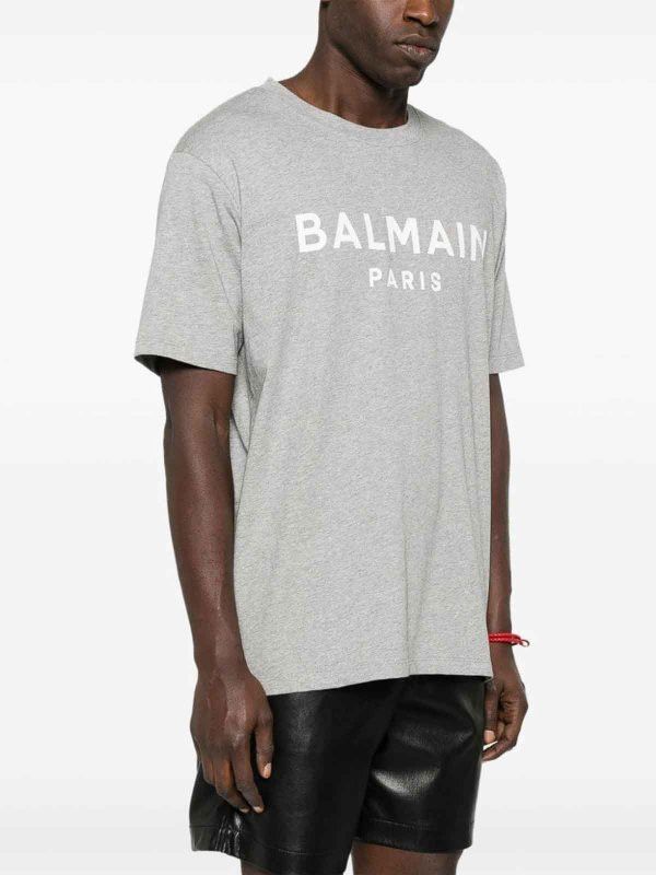 Balmain o1s1wg110925 Logo Print Cotton T-Shirt in Grey Size US M / EU 48-50 / 2 - 2 Thumbnail